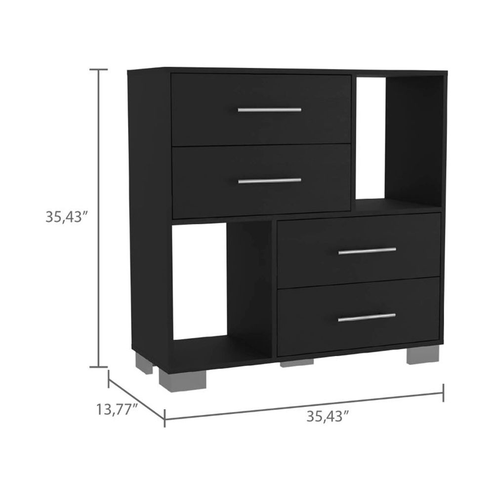 Krista Dresser, Two Open Shelves, Four Drawers -Black