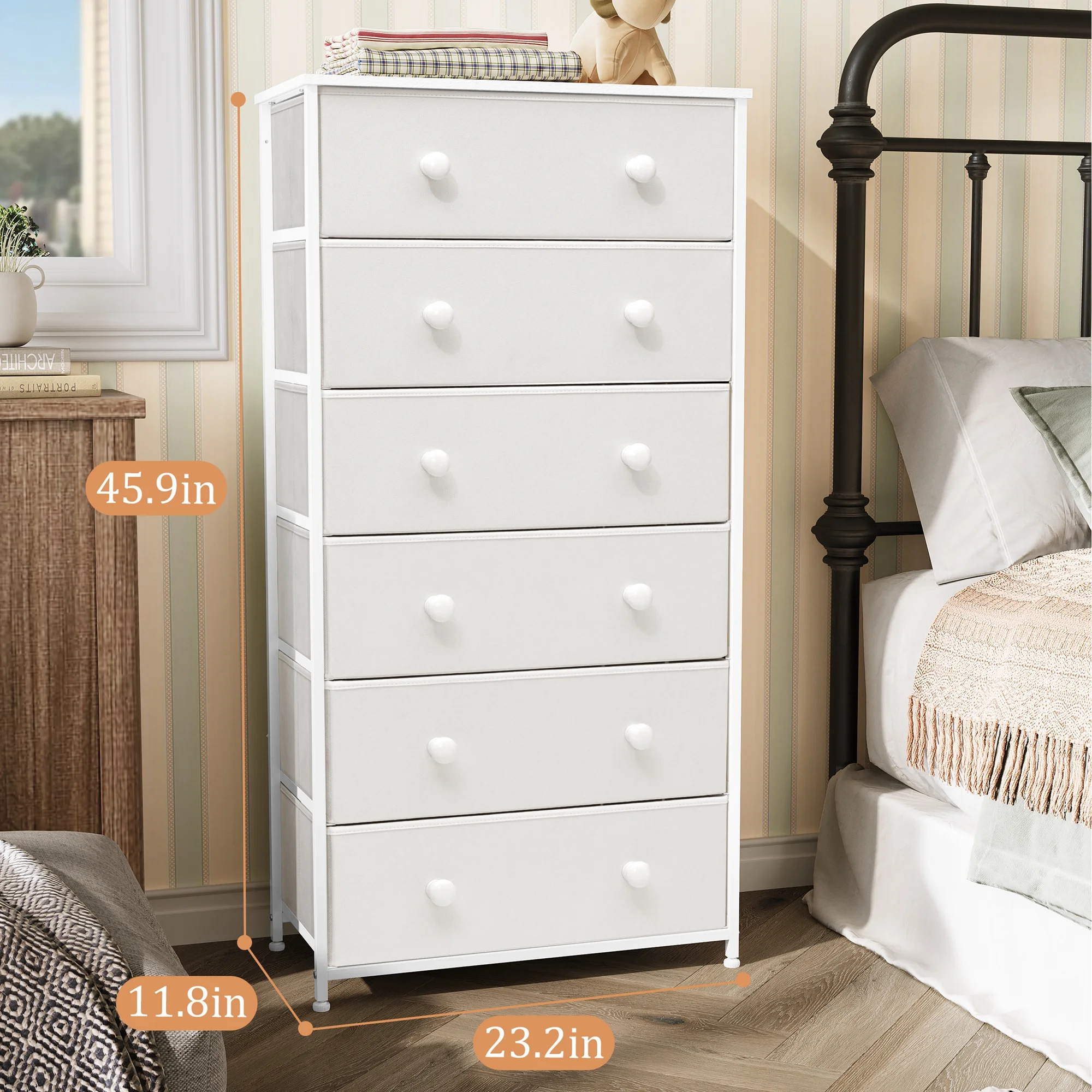 Pellebant White 6-Drawer Dresser Vertical Storage Tower Chest