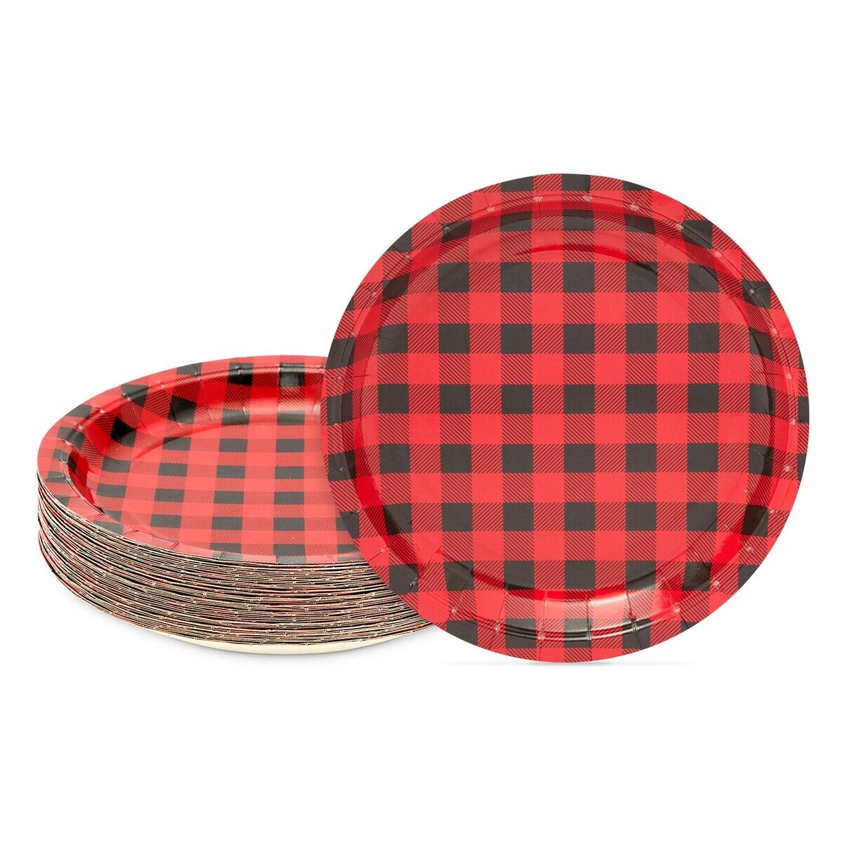 48 Pack Buffalo Plaid Paper Plates For Lumberjack Birthday Party Supplies (9 In)