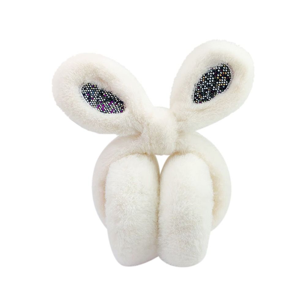 Portable Ear Warmer Outdoor Cold Protection Soft Plush Earmuffs Winter Warm Rabbit Ear Ear-Muffs Foldable Earflaps WHITE