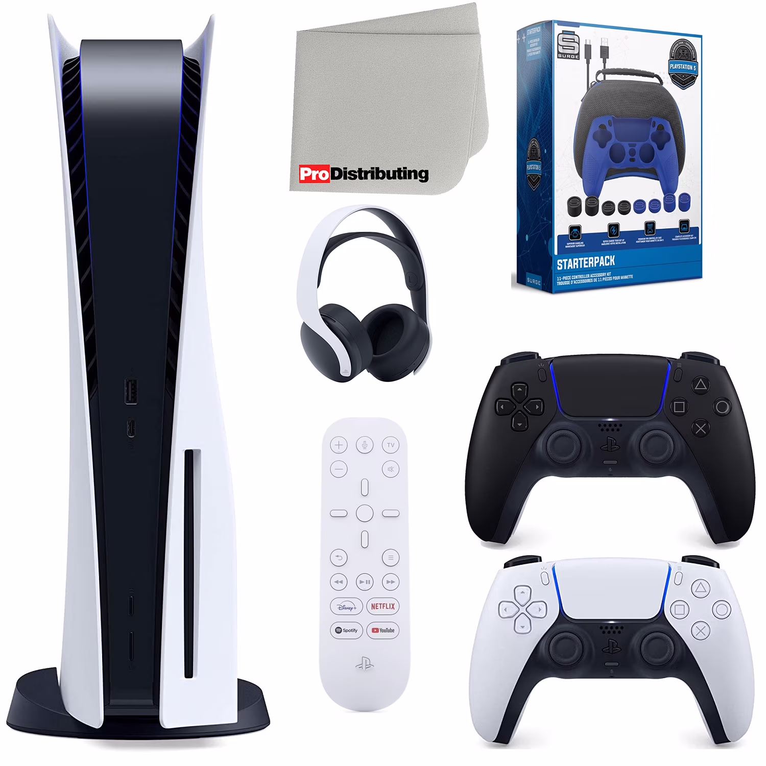 Sony Playstation 5 Disc Version (Sony PS5 Disc) with Midnight Black Extra Controller, Headset, Media Remote, Accessory Starter Kit and Microfiber Cleaning Cloth Bundle