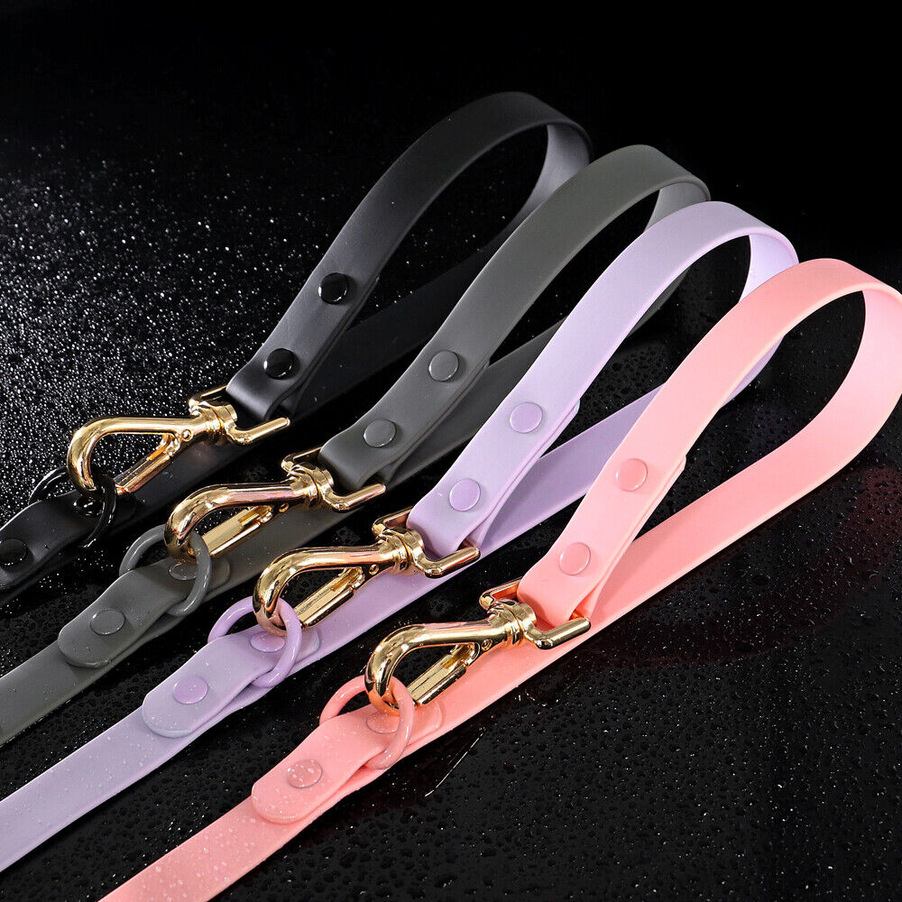 Waterproof PVC Dog Leash Soft Rubber Adjustable Pet Walking Lead with 2 Rings