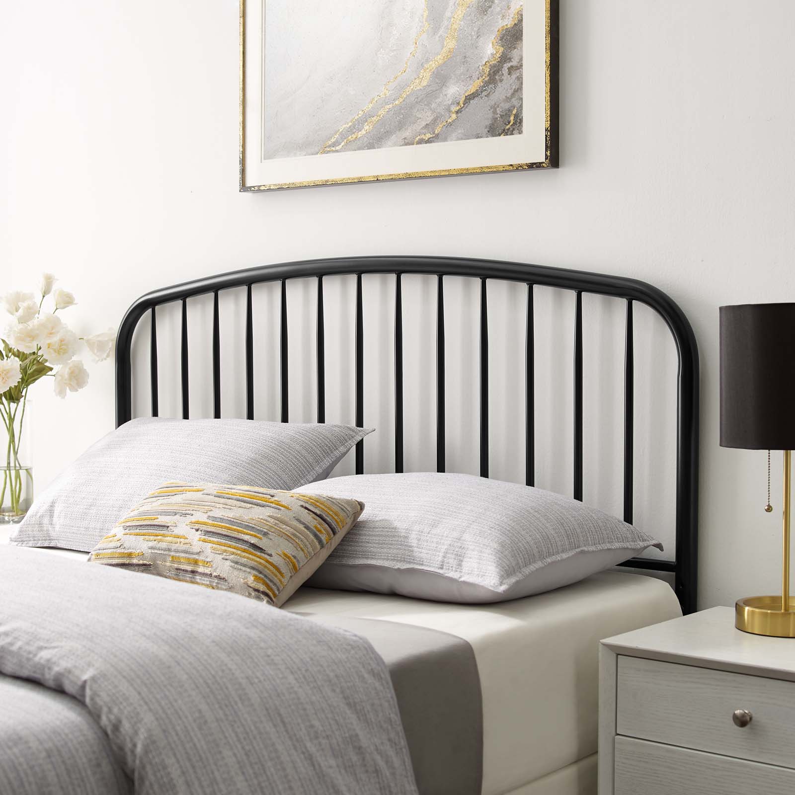 Headboard, King Size, Metal, Black, Modern Contemporary Urban Design, Bedroom Master Guest Suite