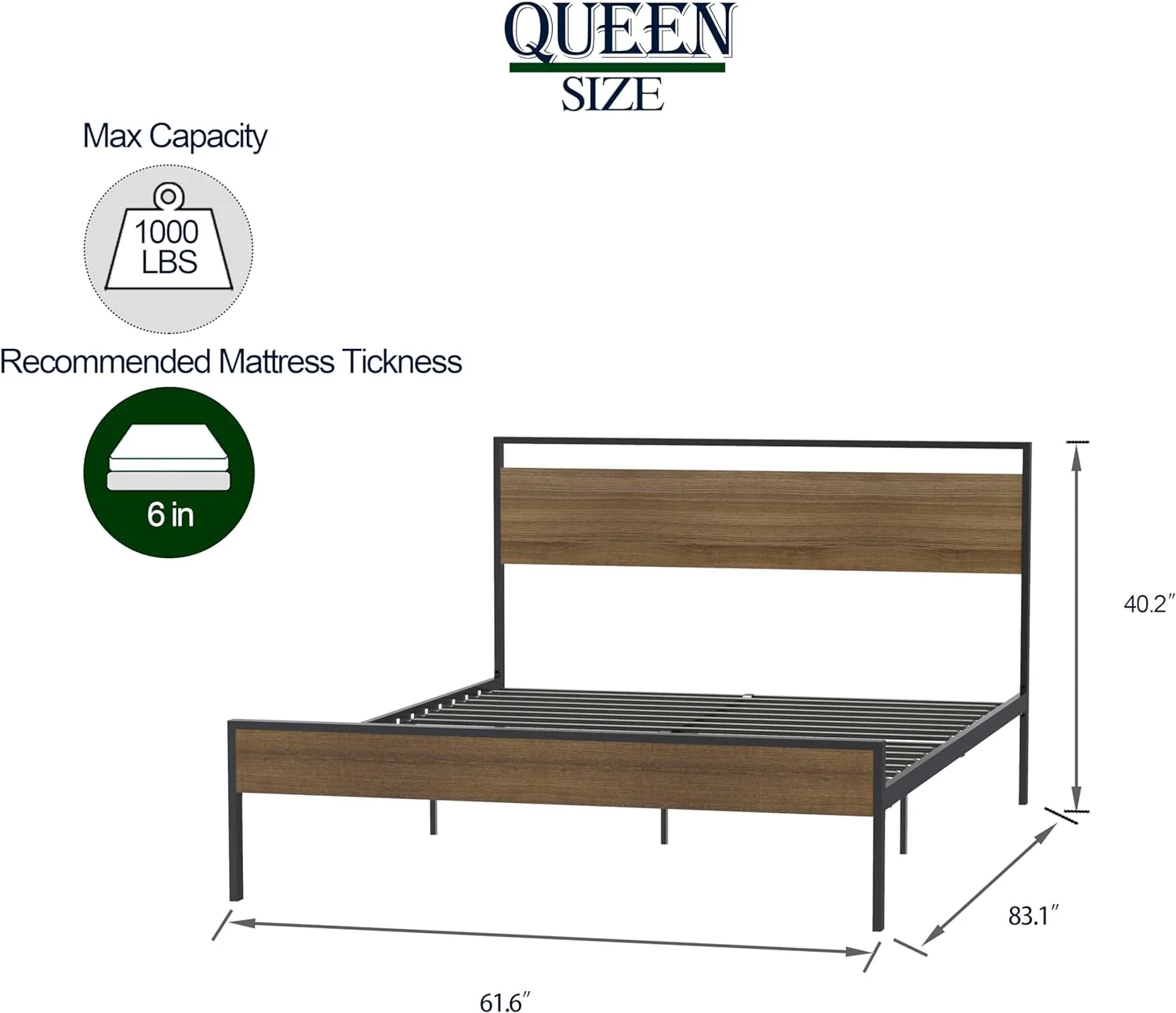 Tabaray Queen Size Platform Bed Frame with Wooden Headboard and Footboard, Heavy Duty 12 Metal Slats Support, No Box Spring Needed, Under Bed Storage, Non-Slip Without Noise (Brown, Queen)