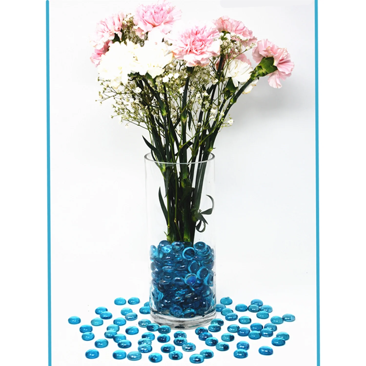500 Pcs Ocean Blue Glass Gems, Pebbles, Mosaic Tiles, Marbles Vase Filler (5LB)