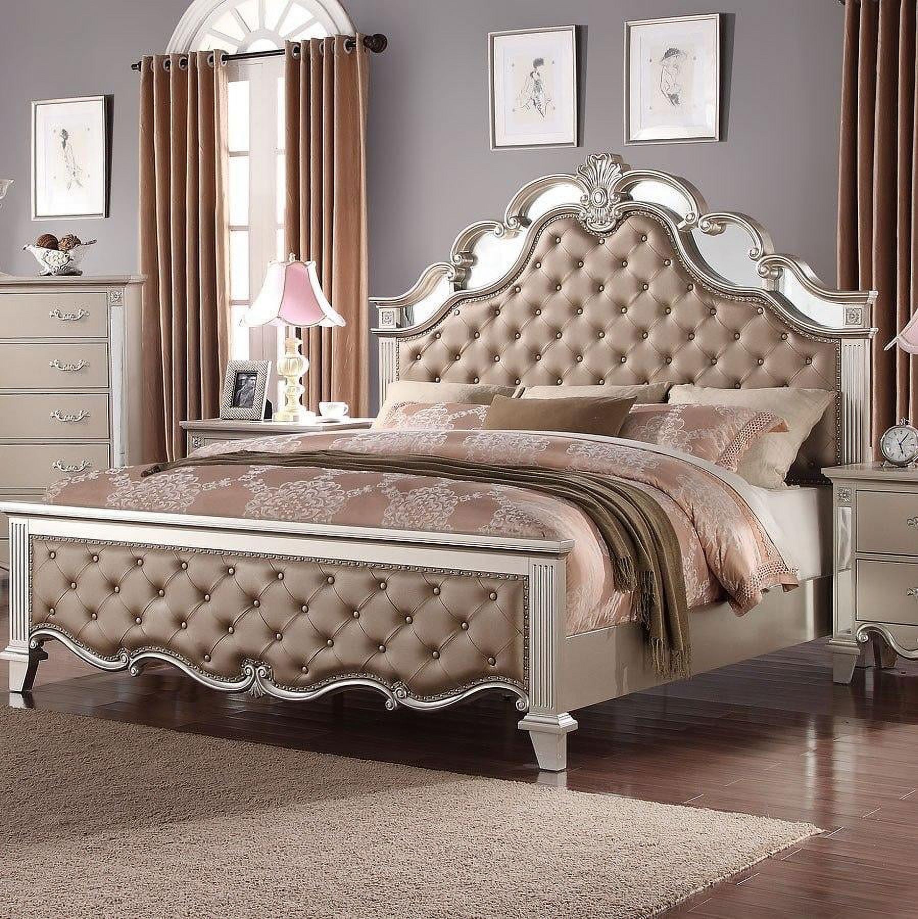 Silver Finish Wood King Bedroom Set 5Pcs Contemporary Cosmos Furniture Sonia