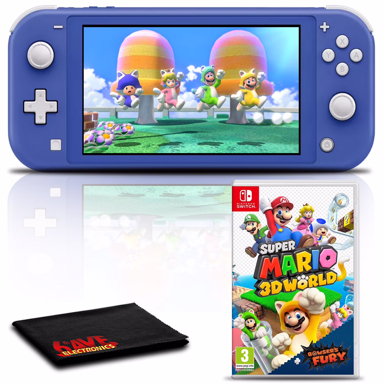 Nintendo Switch Lite (Blue) Gaming Console Bundle with Super Mario 3D World + Bowser's Fury