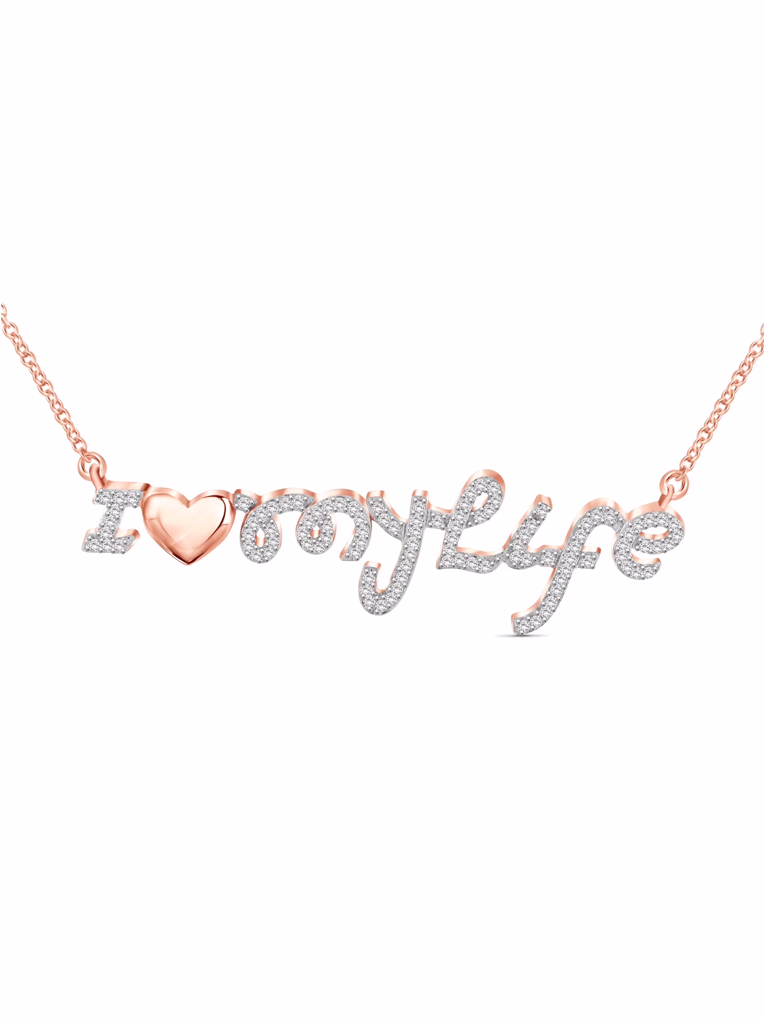 Silver Chain Necklace for Women – Rose Gold Over Silver I Love My Life Necklace with Sparkling Genuine 0.25 CTW White Diamonds – Chic, Stunning Silver Statement Necklace Gifts by JewelersClub