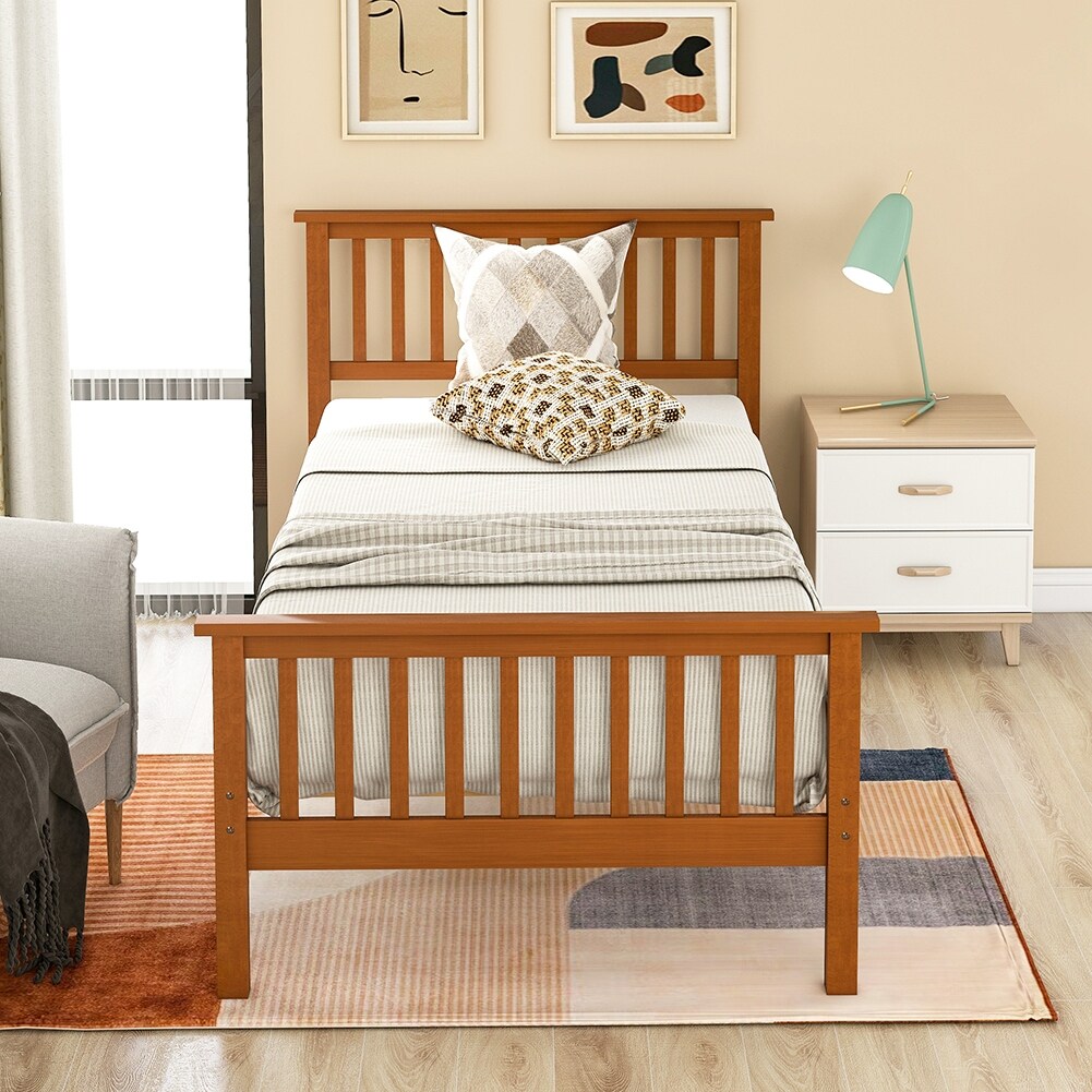 LivEditor Wood Platform Bed with Headboard and Footboard Oak