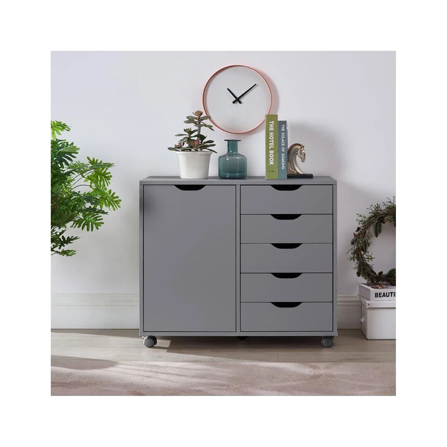 Accent Chest 7-Drawer Office Storage Cabinet by Naomi Home - Color: Gray, Size: 5 Drawer with Shelf