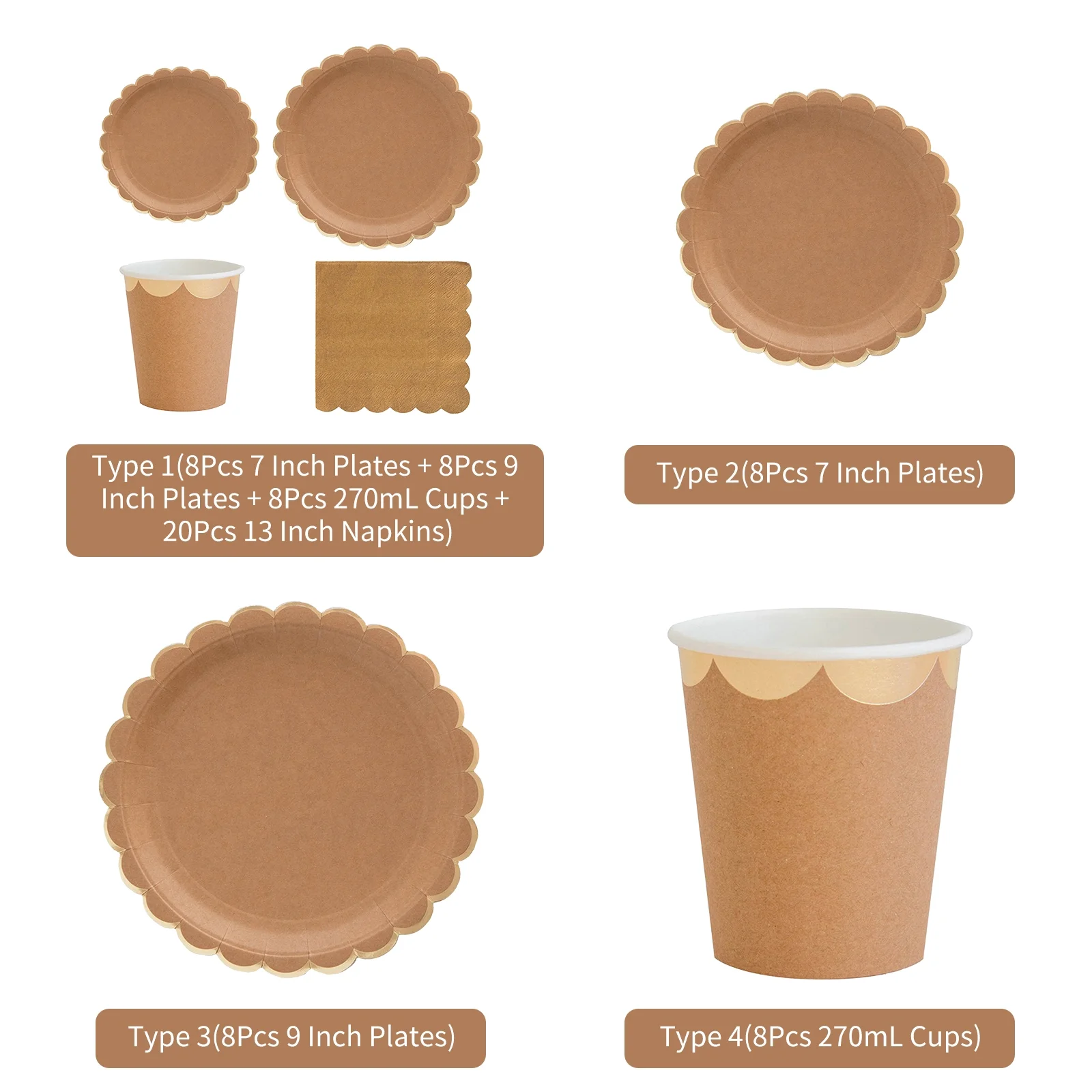 Aibecy 8PCS Disposable 270mL Paper Cups Disposable Tableware Set Ecological Dinnerware for Birthday Barbecues Camping Picnics Party