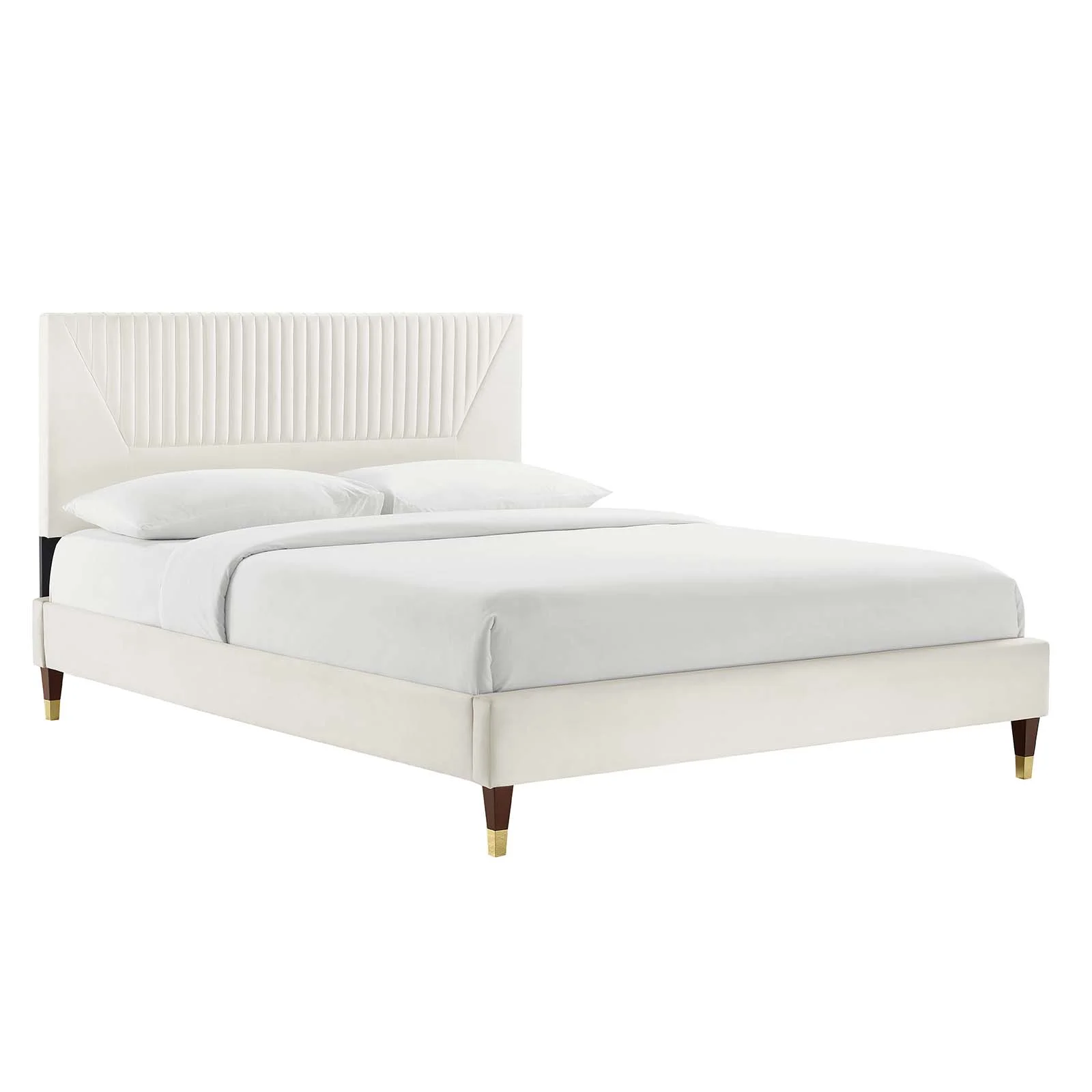 Modway Yasmine Channel Tufted Performance Velvet Full Platform Bed in White
