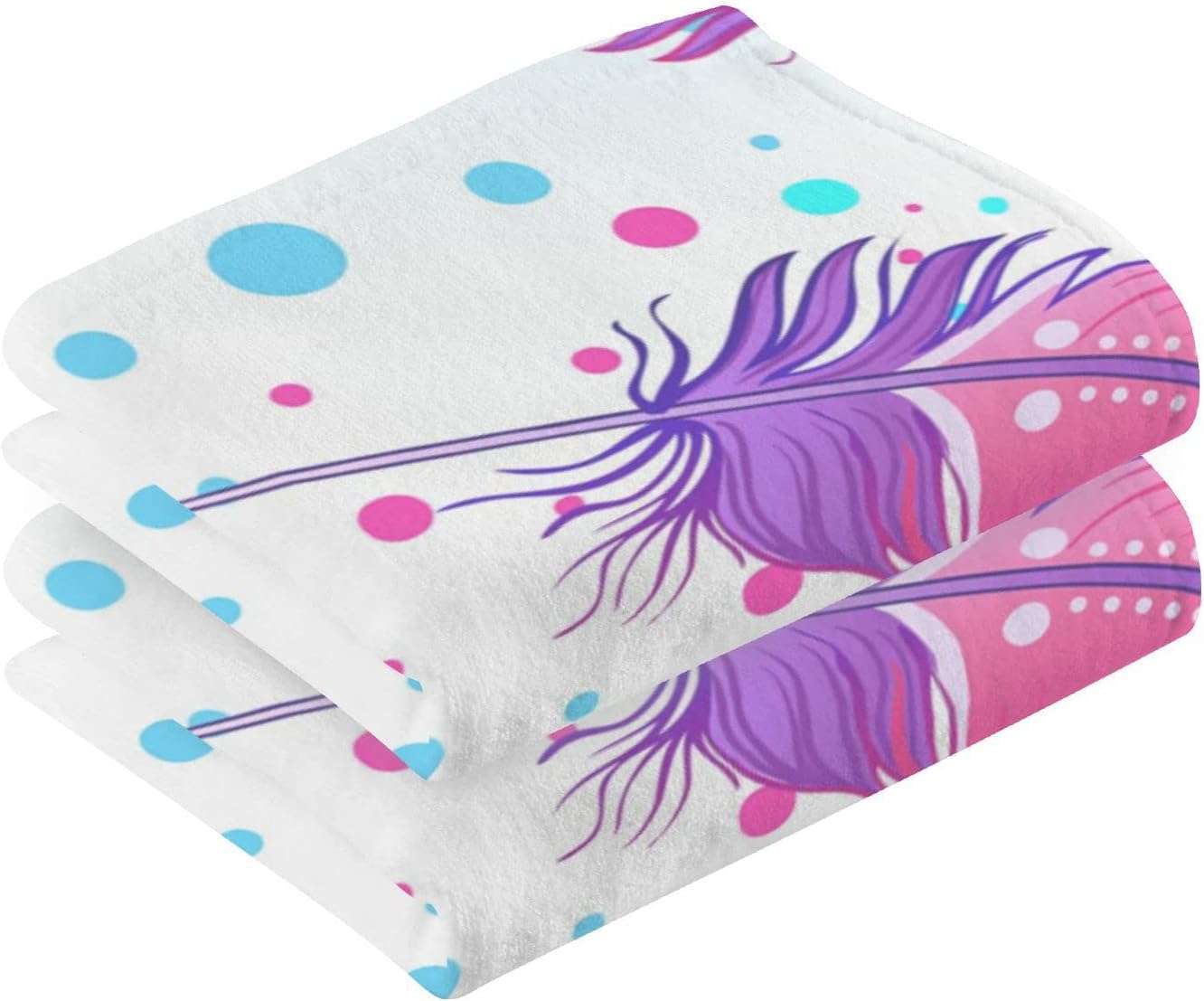 GZHJMY Purple Blue Feathers Cotton Towels Set 2 Pcs Absorbent Hand Towel Face Towels Kitchen Towels Bath Towels for Bathroom Laundry Room Kitchen 16 x 28 Inches