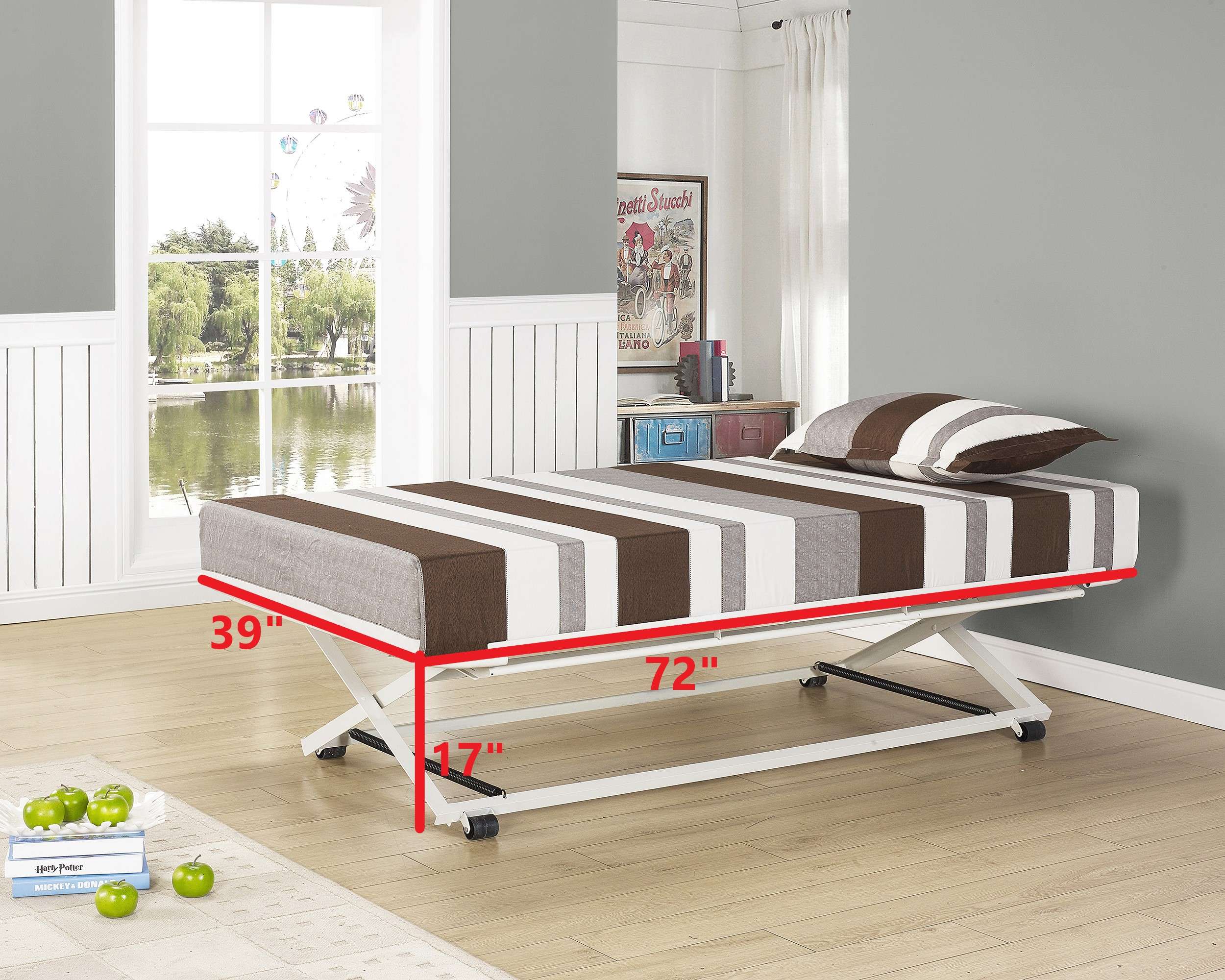 Kings Brand Furniture Twin Size White Metal Platform Bed with Pop-up Trundle