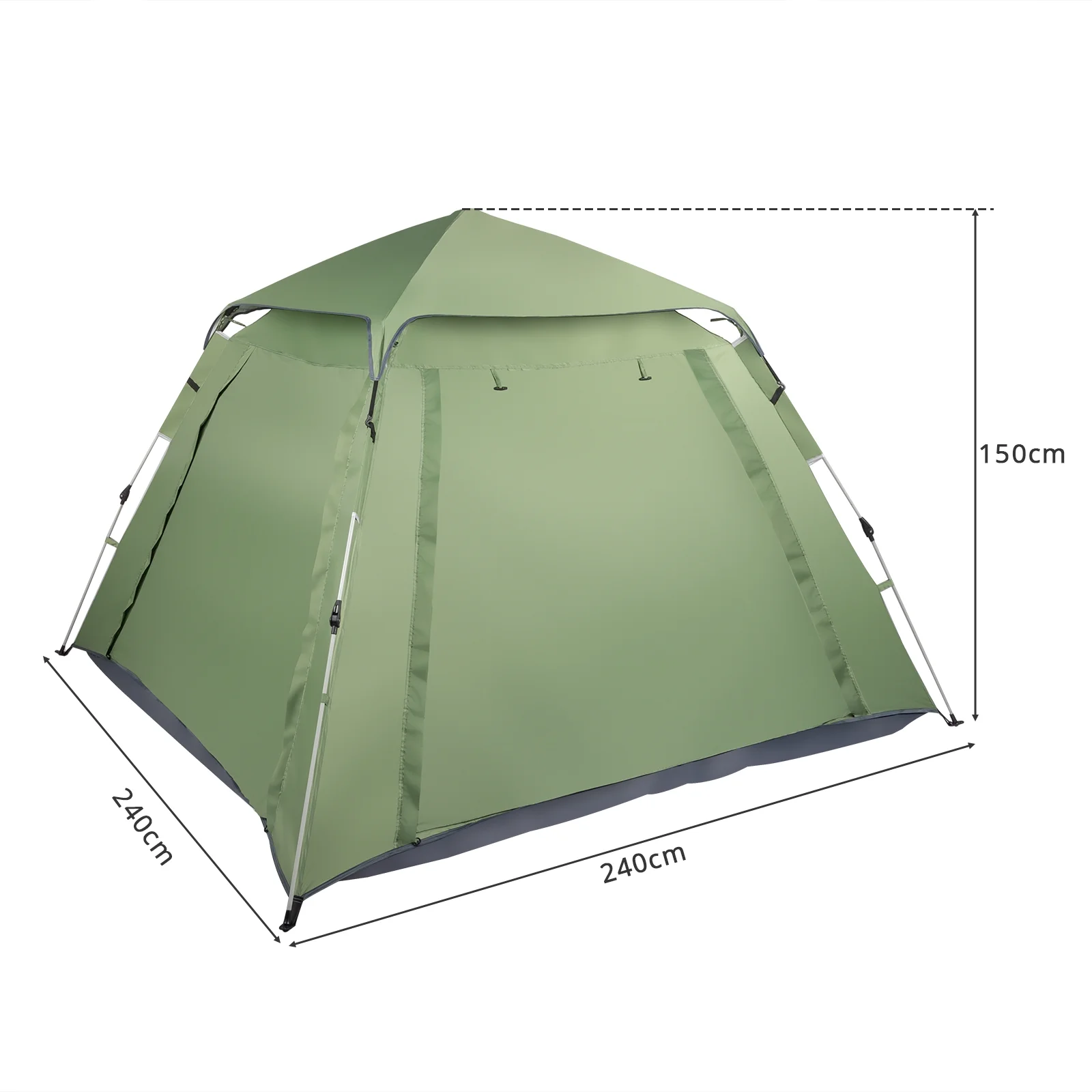 Family Camping Tent for 4 People - Quick Spring Open, 240*240*150cm, Breathable Mesh Design, Enhanced Sunshade & Mosquito Protection - Ideal for Outdoor Adventures & Weekend Camping - Green