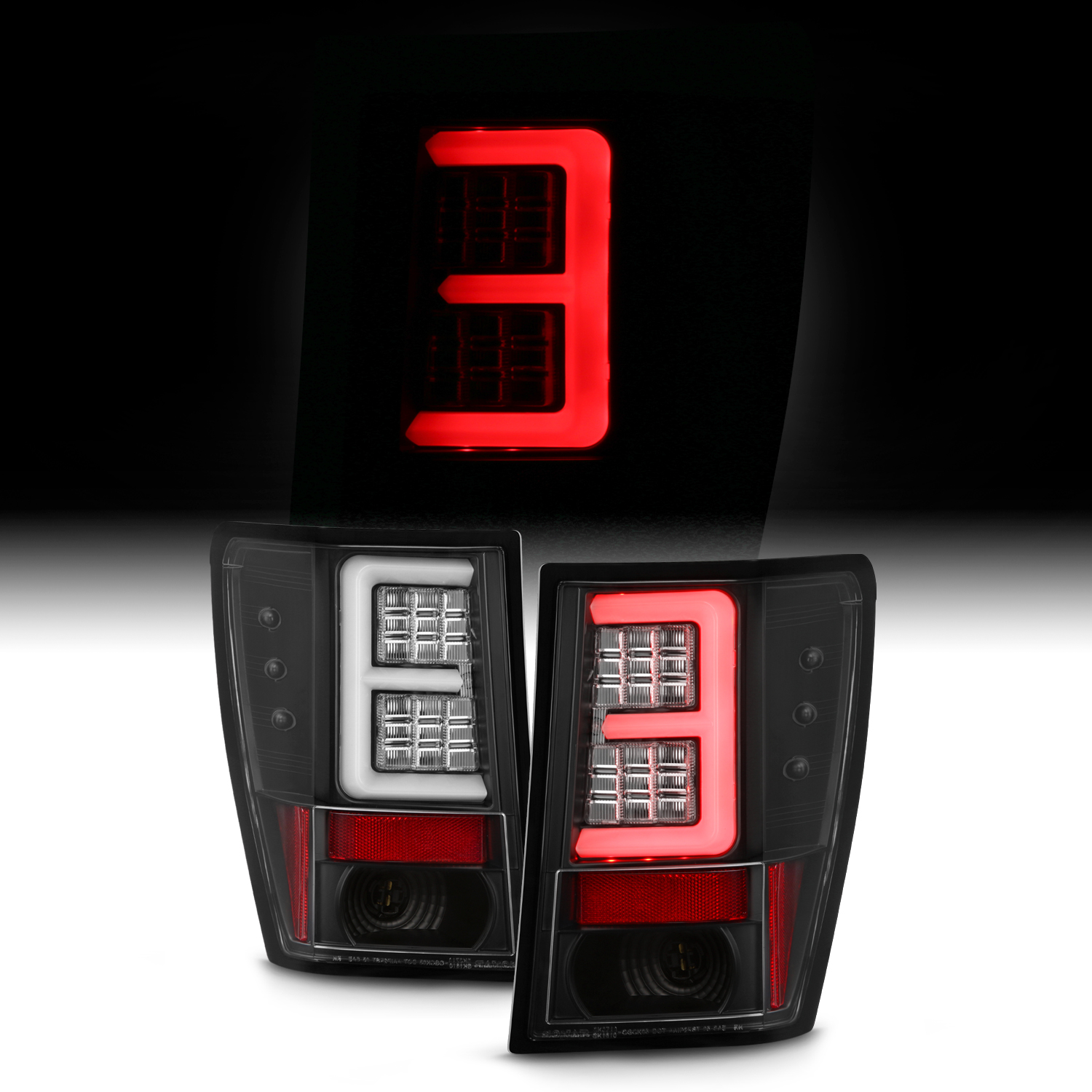 AKKON - Fits 2007 2008 2009 2010 Jeep Grand Cherokee E-Tube Bar LED Black Tail Lamp Brake Lights Pair Left+Right