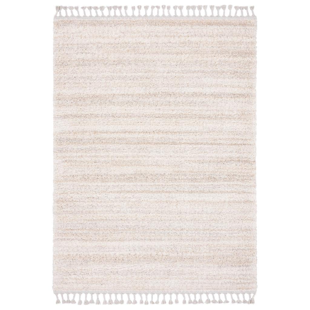 LUXE WEAVERS Shag Fringed Striped Ivory 5x7 Area Rug for Bedroom