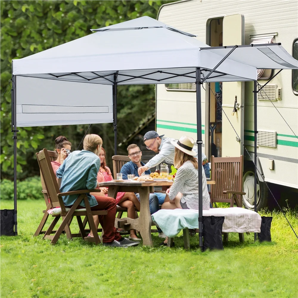 Topeakmart 17x10ft 2-tiered Pop-up Gazebo Canopy with Tilt Angle-adjustable Double Awnings, White