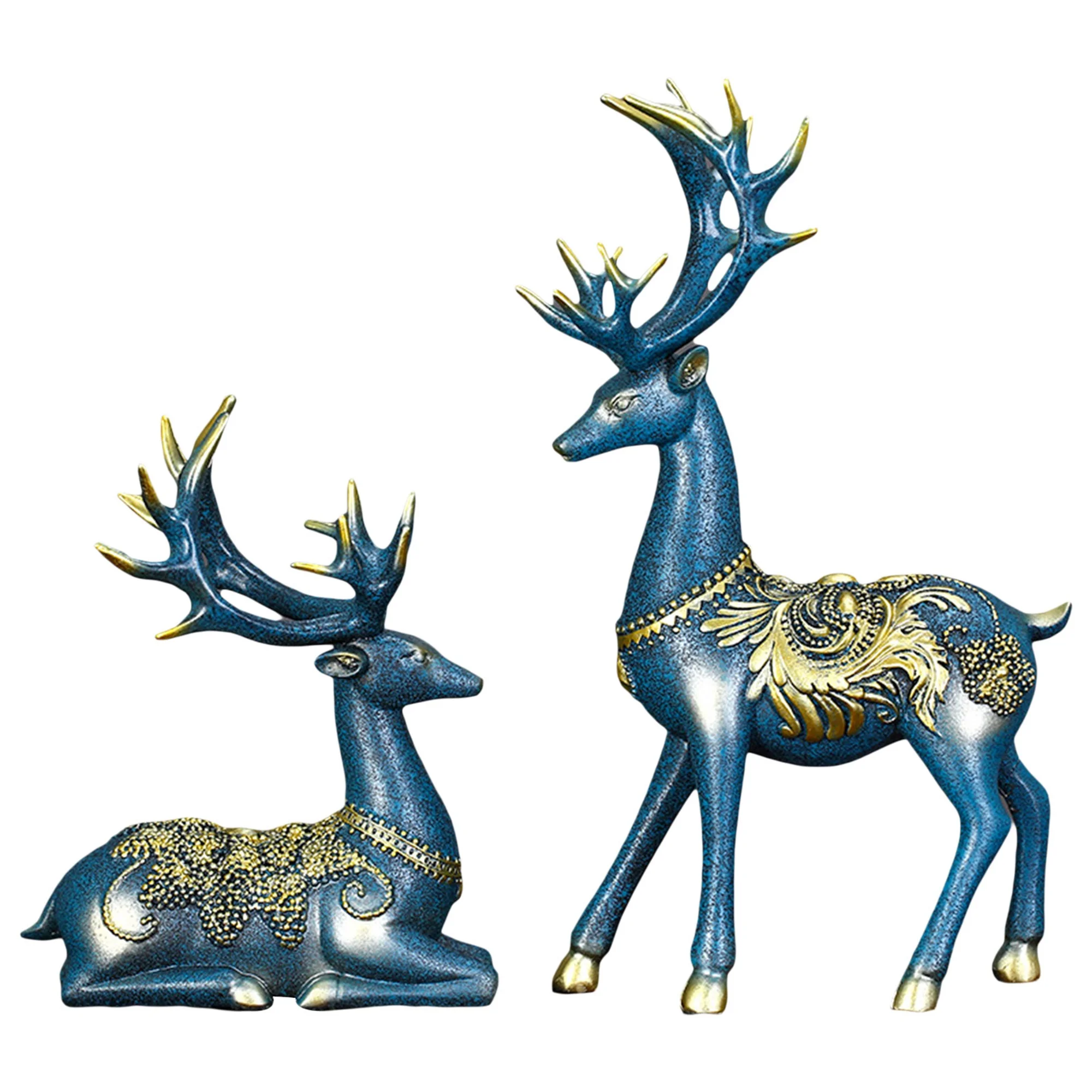 Sunisery Elk Figurines Lucky Sitting and Standing Deer Statues for Home Office Desktop Decor Xmas Gift