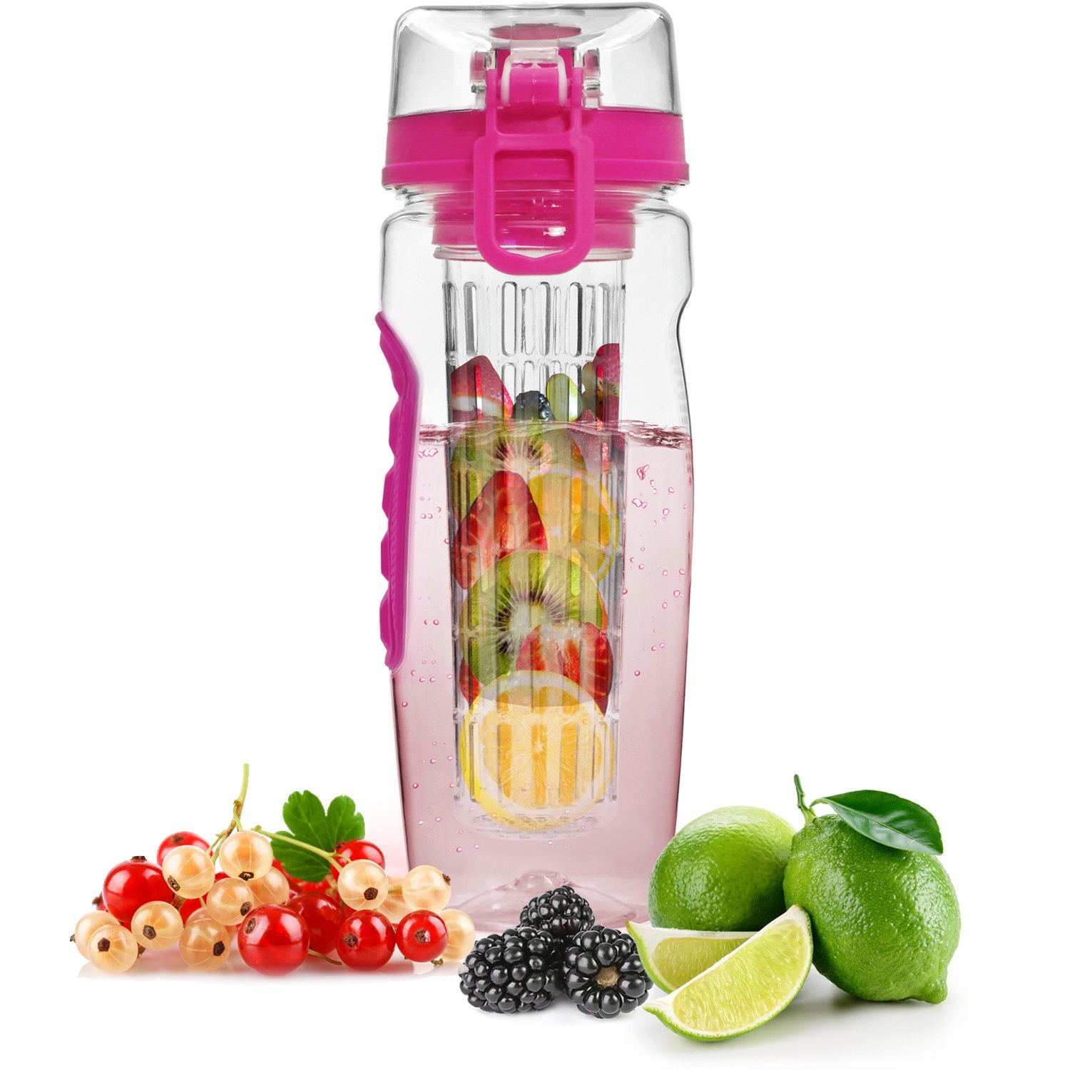 Fruit Infuser Water Bottle 32OZ Juice Shaker Sport W/ Flip Top Lid Anti-Slip Grips