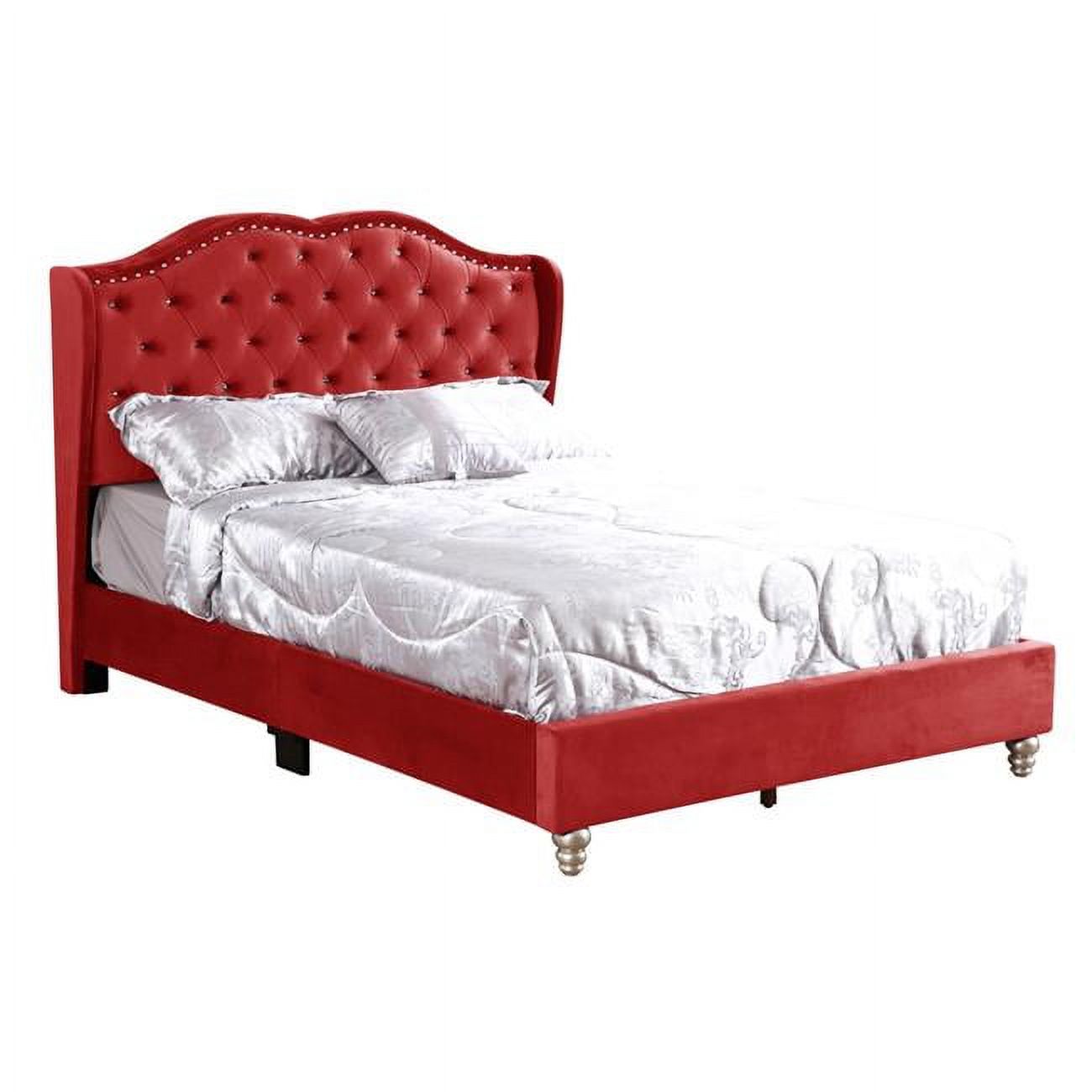 Passion Furniture PF-G1933-FB-UP Joy Upholstered Panel Bed, Cherry - Full Size