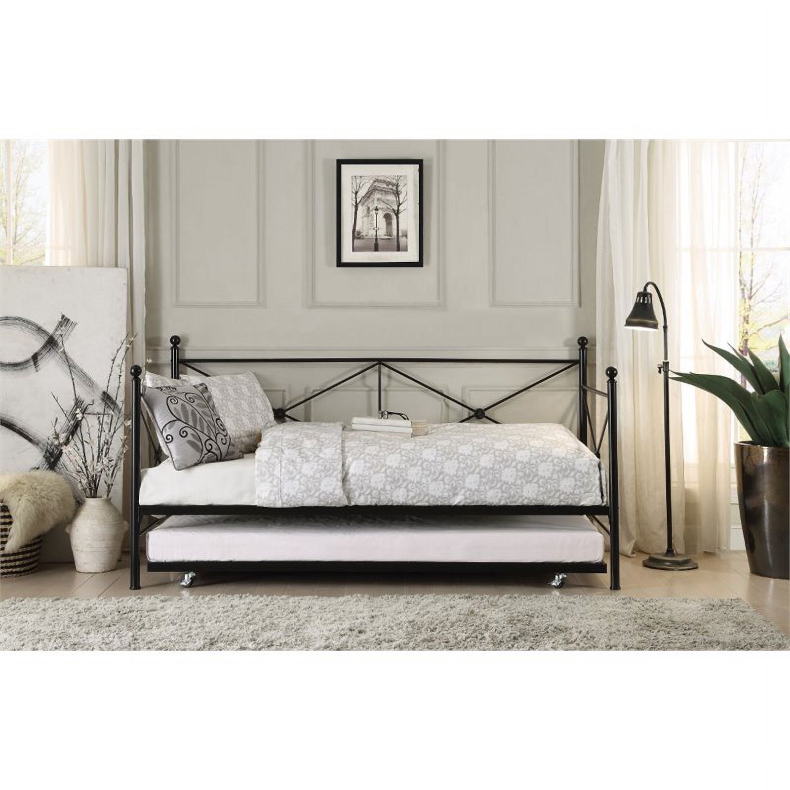 Pemberly Row Contemporary Metal Daybed with Trundle in Black