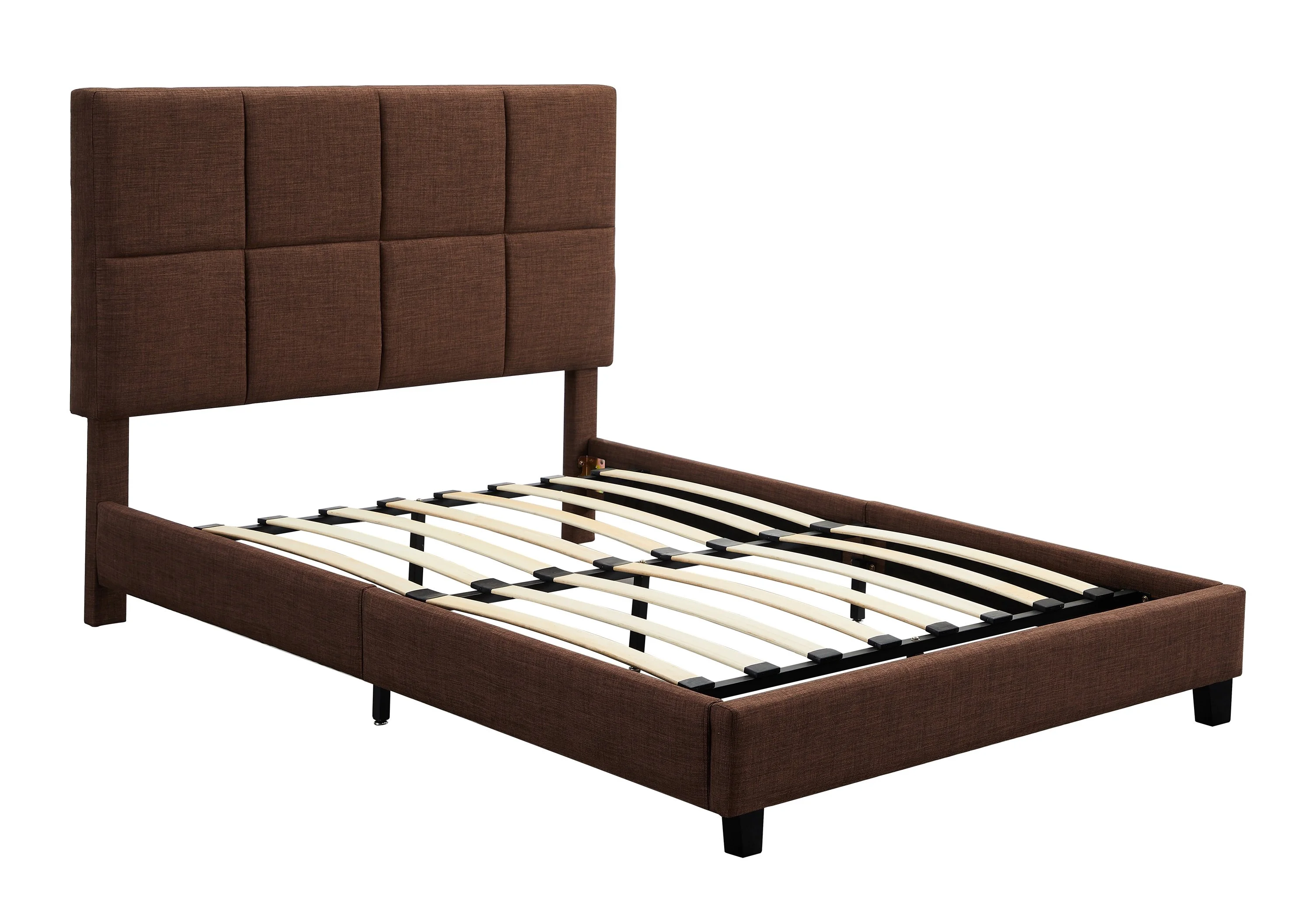 Brown Upholstered Sleigh Queen Bed