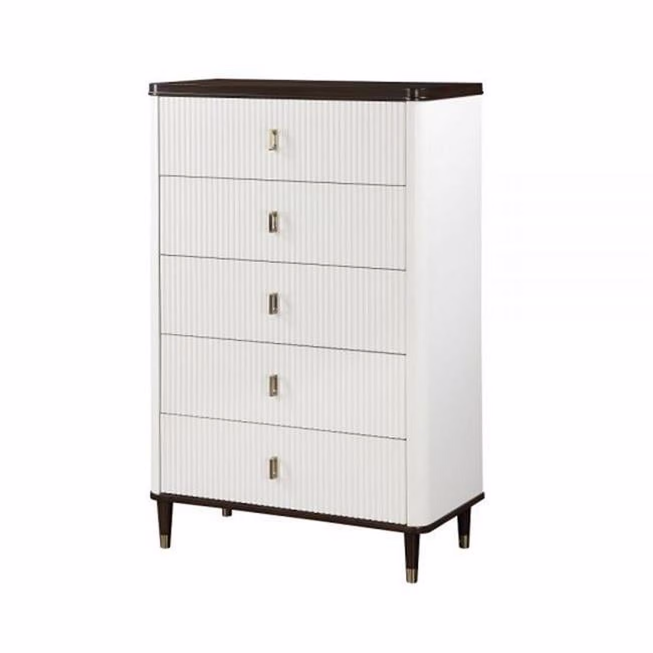 Benjara  36 in. Aren 5 Drawers Solid Wood Tall Dresser Chest with Jewelry Tray, White & Brown