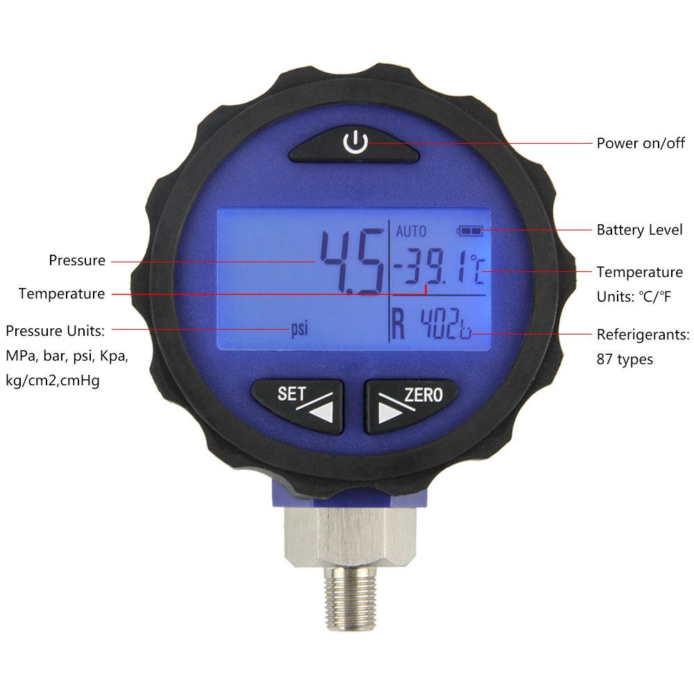 Elitech PG-30 Pro Red & Blue Digital Pressure Gauges High and Low Pressure Gauges for HVAC 87+ Refrigerants with Backlight