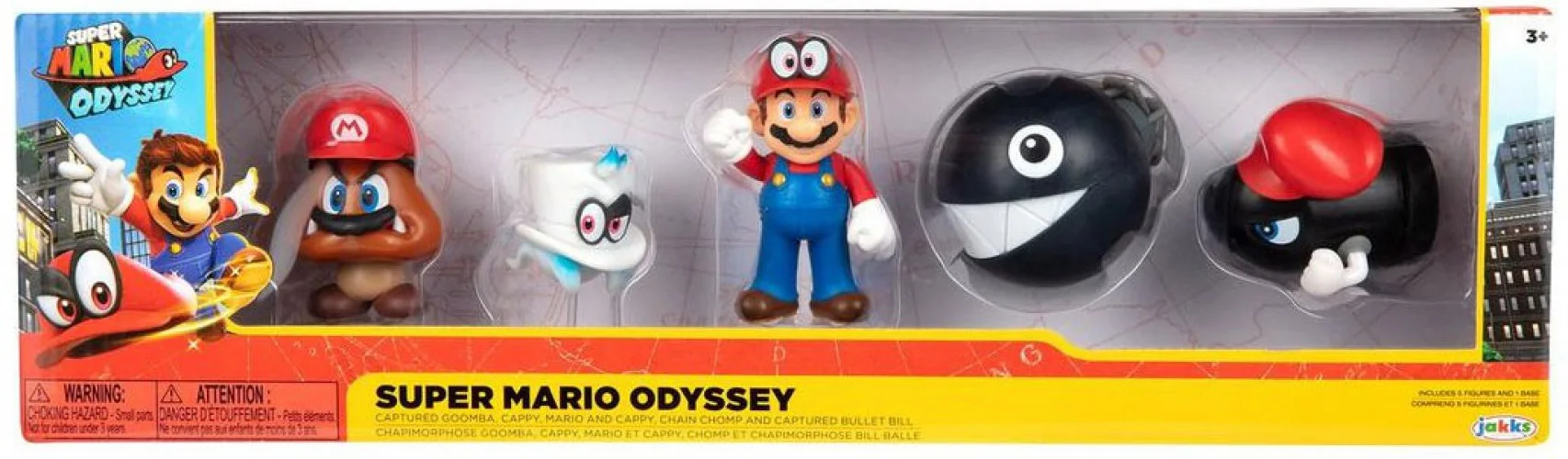 World of Nintendo Super Mario Odyssey Captured Goomba, Cappy, Mario & Cappy, Chain Chomp & Captured Bullet Bill Mini Figure 5-Pack
