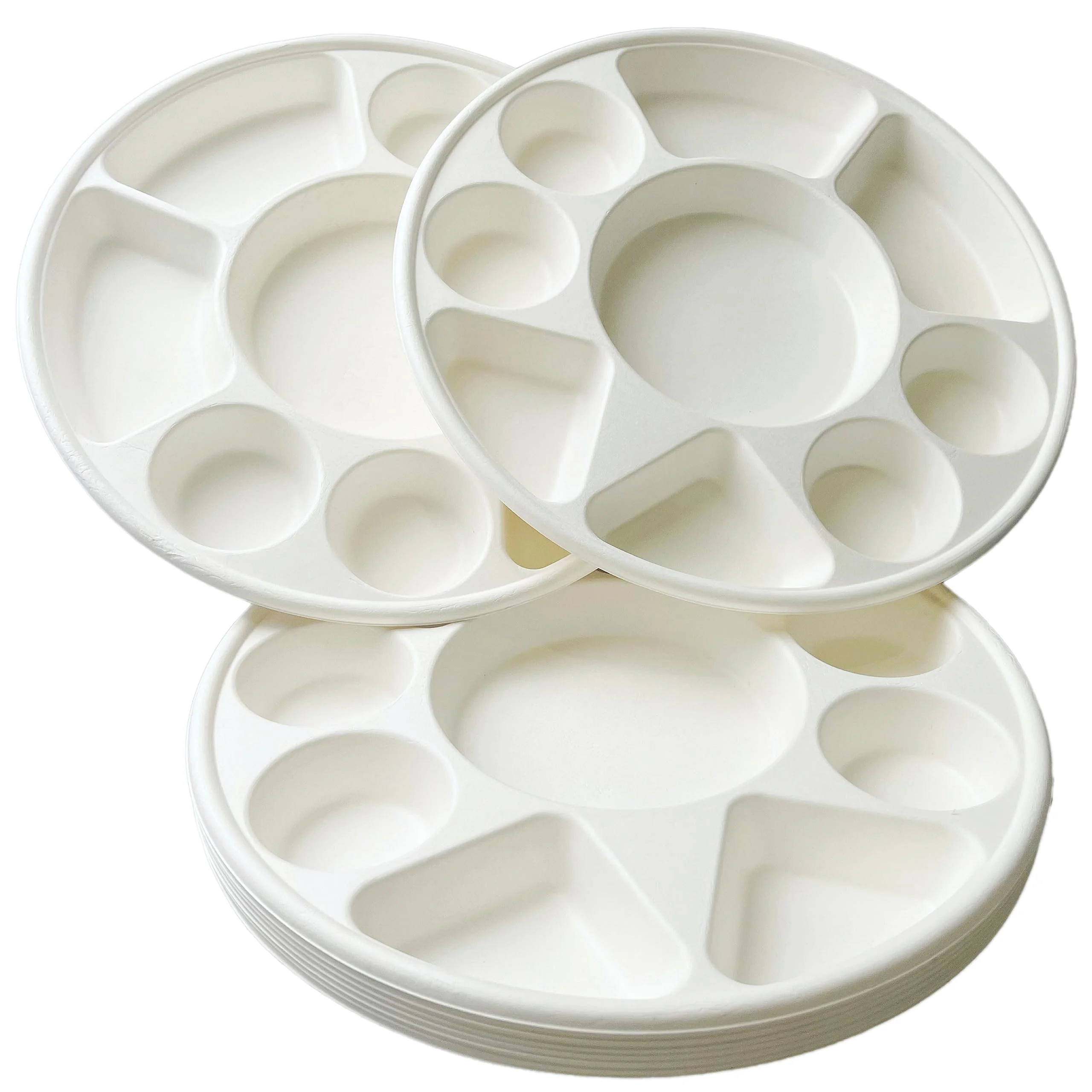Rani Round Biodegradable Divided Plates, Pack of 100, 9 Compartments ~ Disposable & Eco-Friendly | 12.44