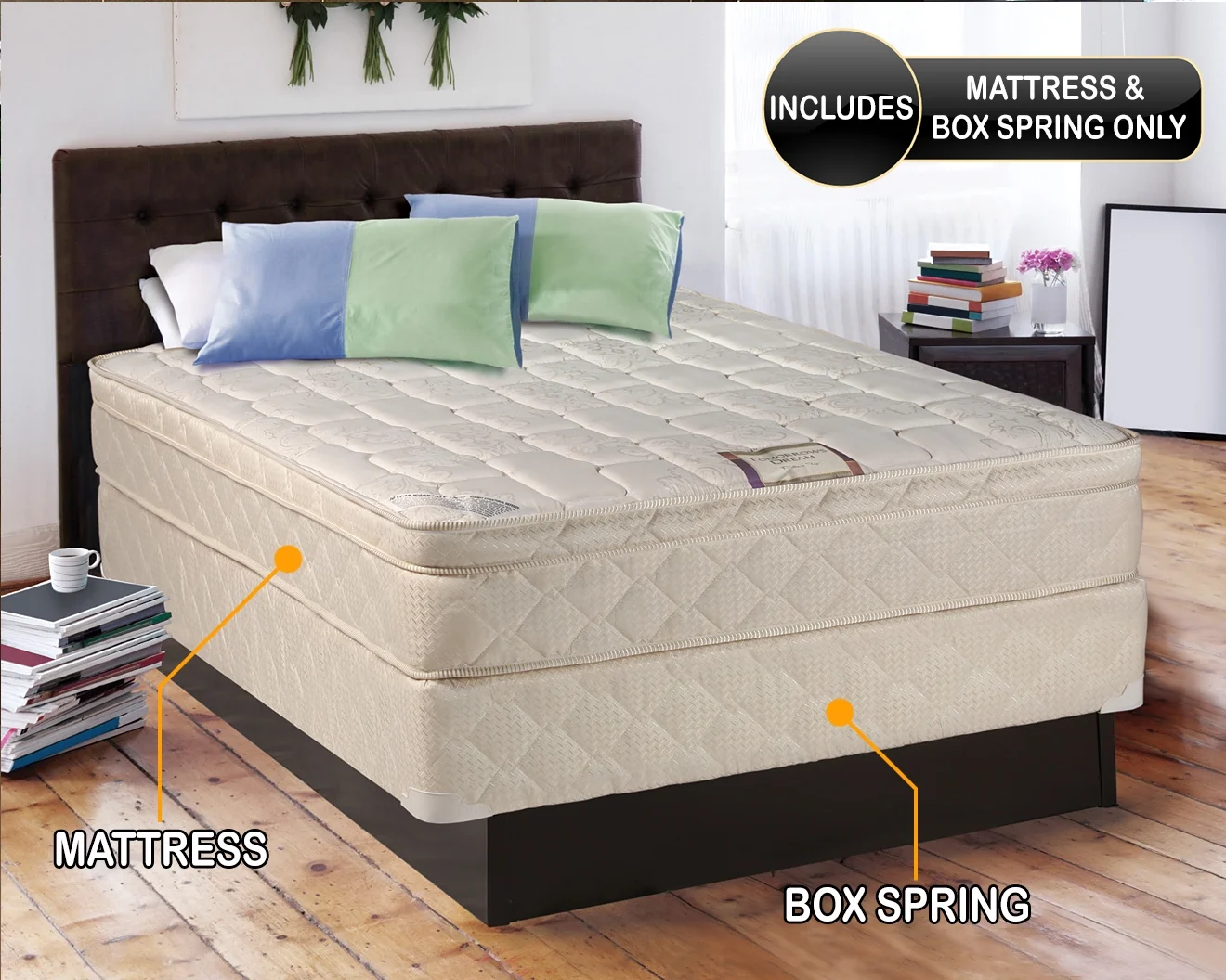 Dream Sleep Tomorrow's Dream PillowTop (Eurotop) Full Size Mattress and Box Spring Set - Innerspring Coil, Sleep System with Enhanced Cushion Support, Fully Assembled and Longlasting