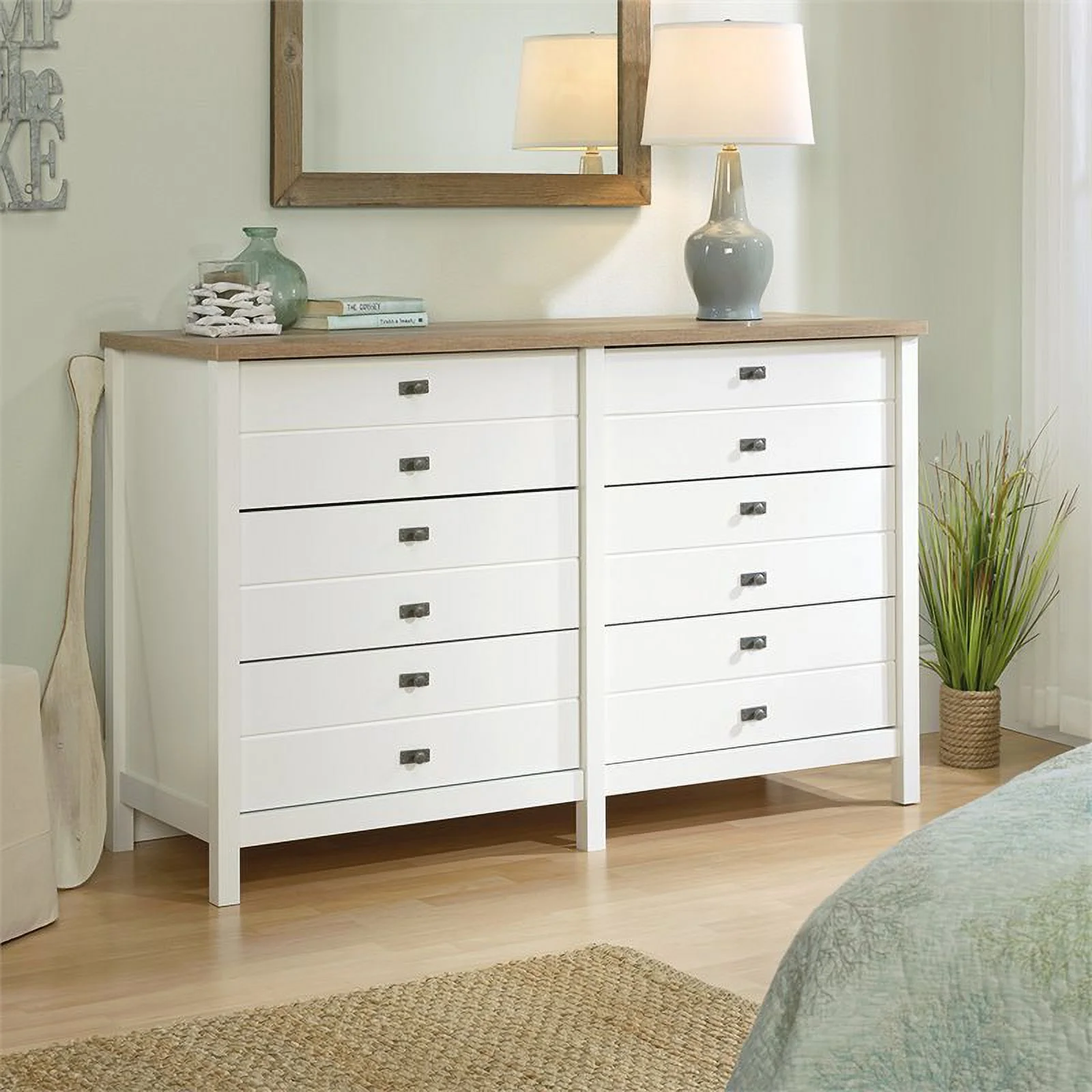 Pemberly Row 6 Drawer Double Dresser in Soft White