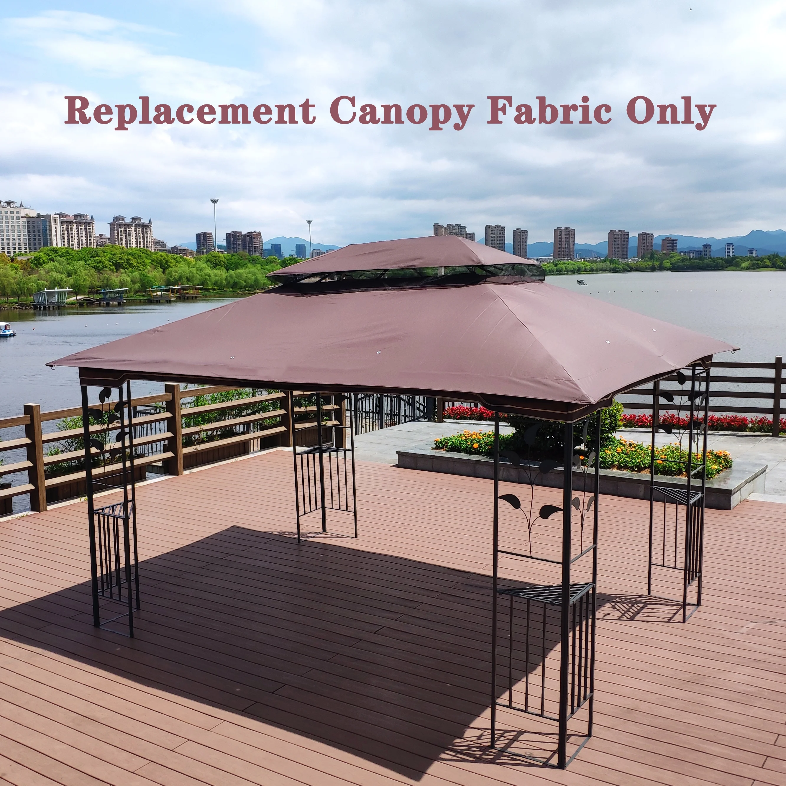 BMTBUY 13x10 Ft Patio Double Roof Gazebo Replacement Canopy Top Fabric,Brown