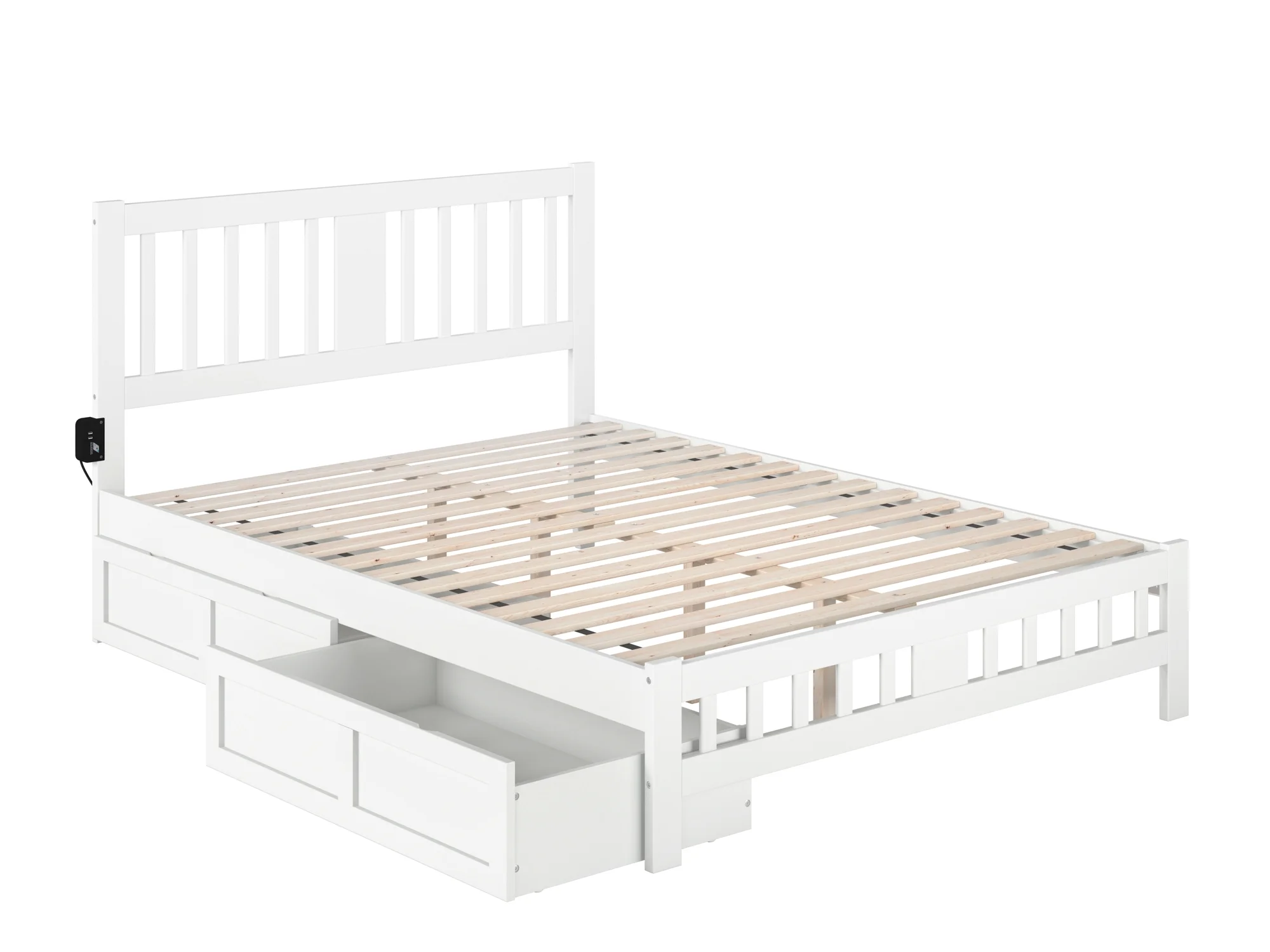 AFI Tahoe Queen Wood Platform Bed with Headboard Footboard & 2 Storage Drawers, White