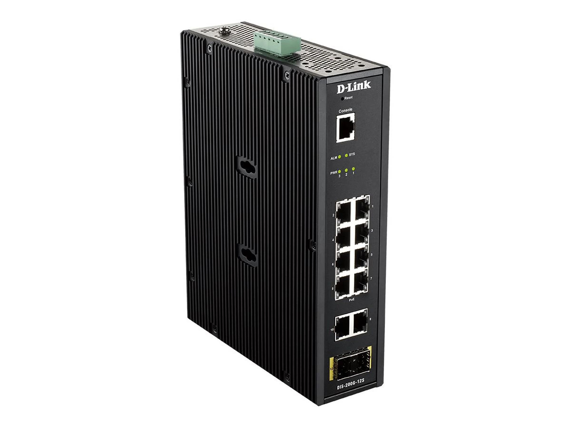 D-Link DIS 200G-12S - Switch - managed - 10 x 10/100/1000 + 2 x SFP - DIN rail mountable, wall-mountable - AC 120/230 V / DC 46 - 54 V