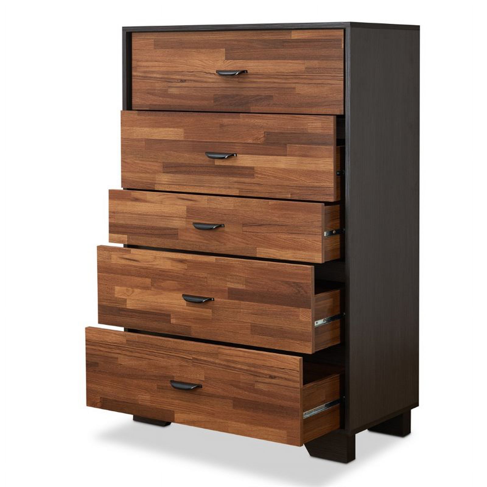Pemberly Row Wood Rectangular Chest with 5 Storage Drawers in Walnut & Espresso