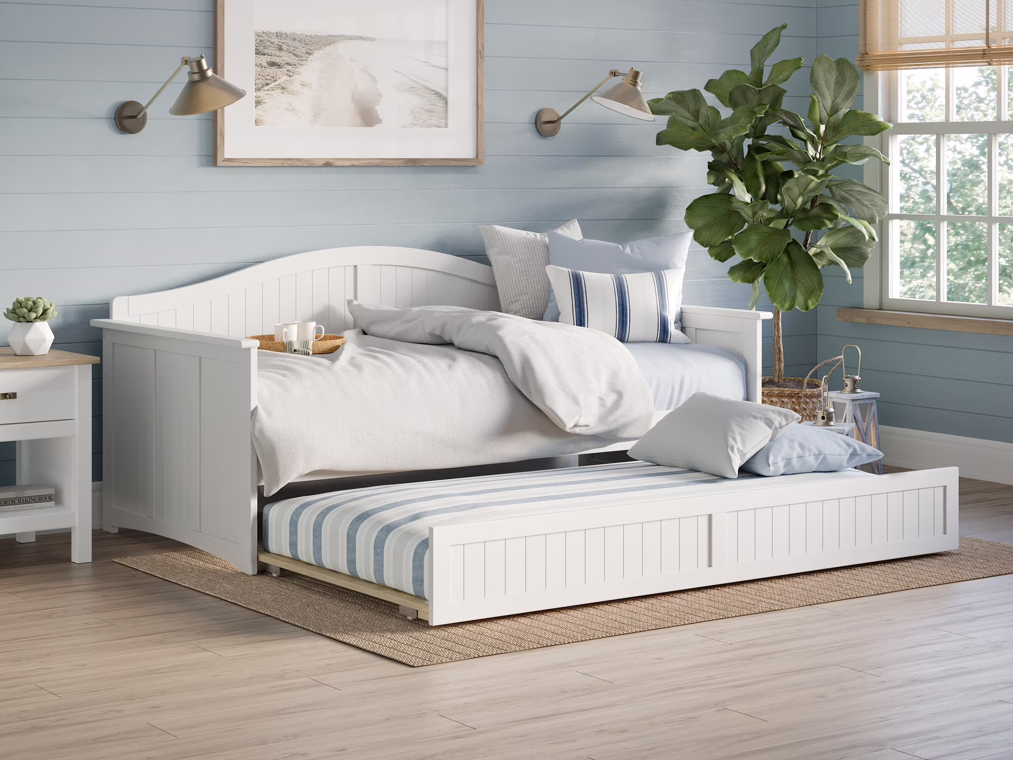 AFI Nantucket Wood Twin Size Daybed Frame with Twin Trundle White