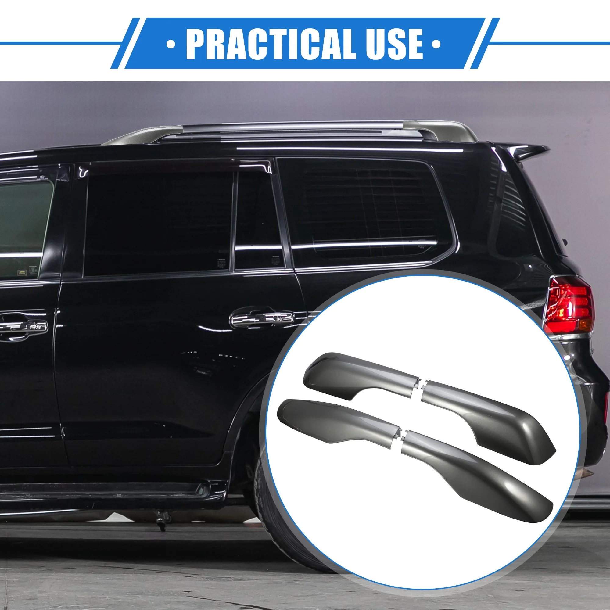 4pcs Car Roof Rack Side Rails End Cover Shell Cap for Lexus LX570 2008-2015 Durable Plastic Gray