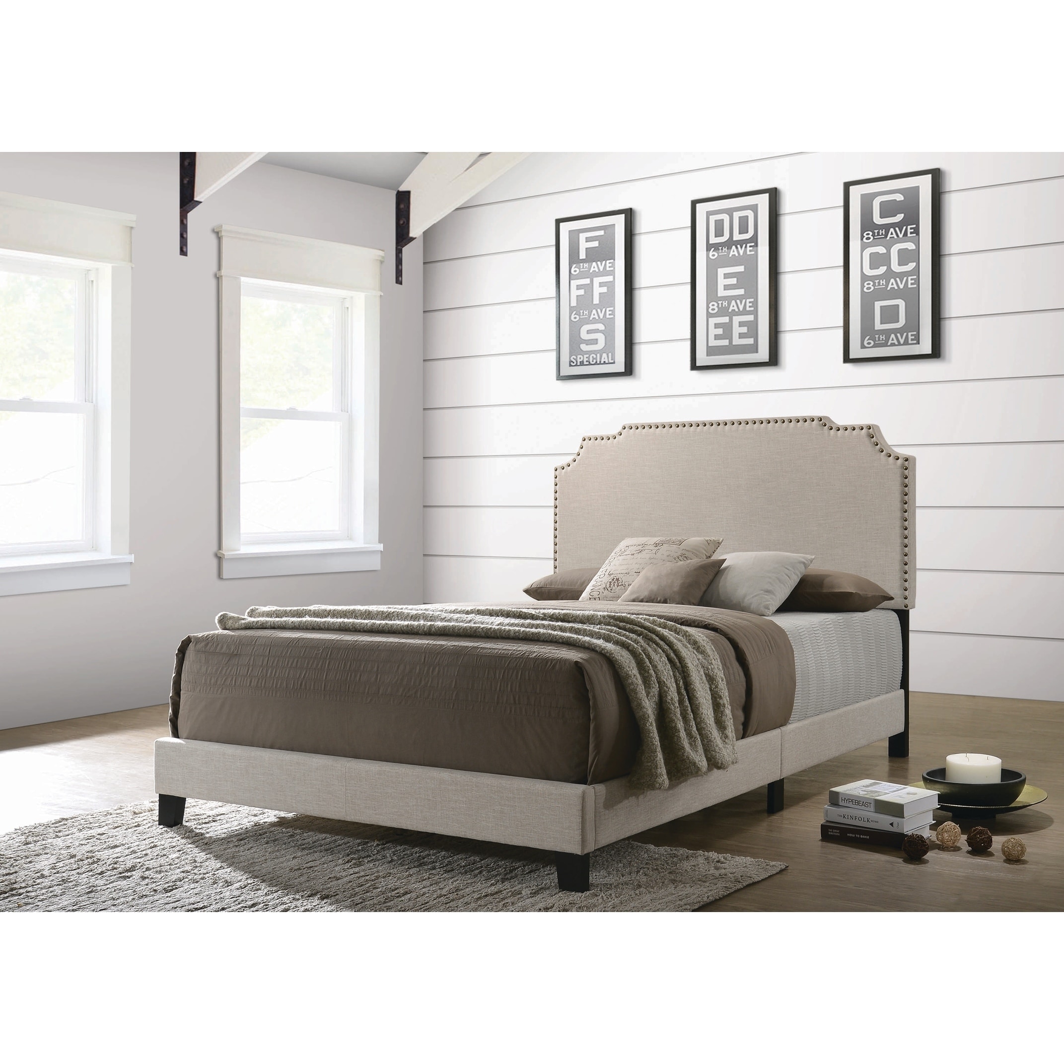 Coaster  Furniture Tamarac Upholstered Nailhead Bed Grey 80