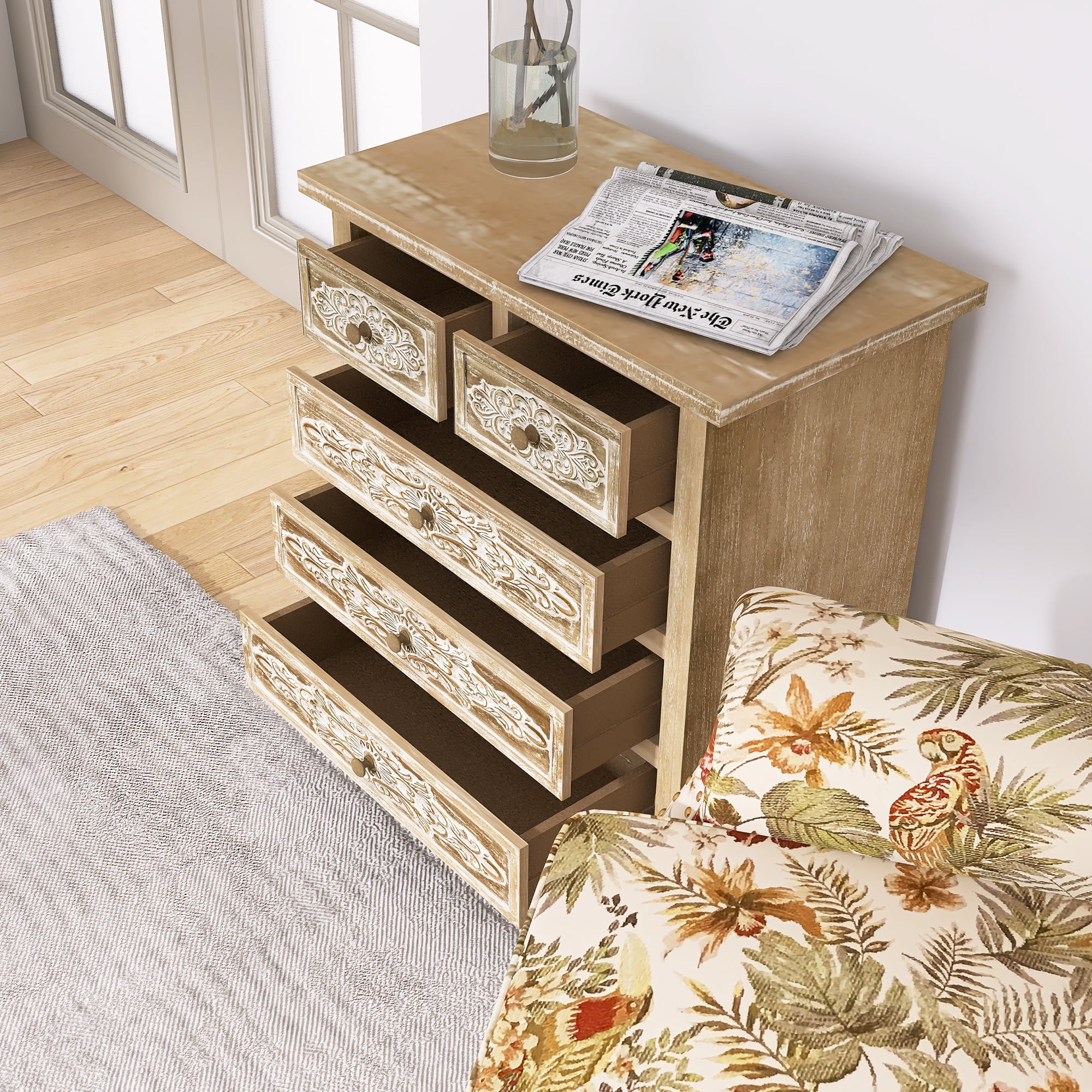 Hand-Carved 5-Drawer Accent Drawer - 40.0 | Elevate Your Space