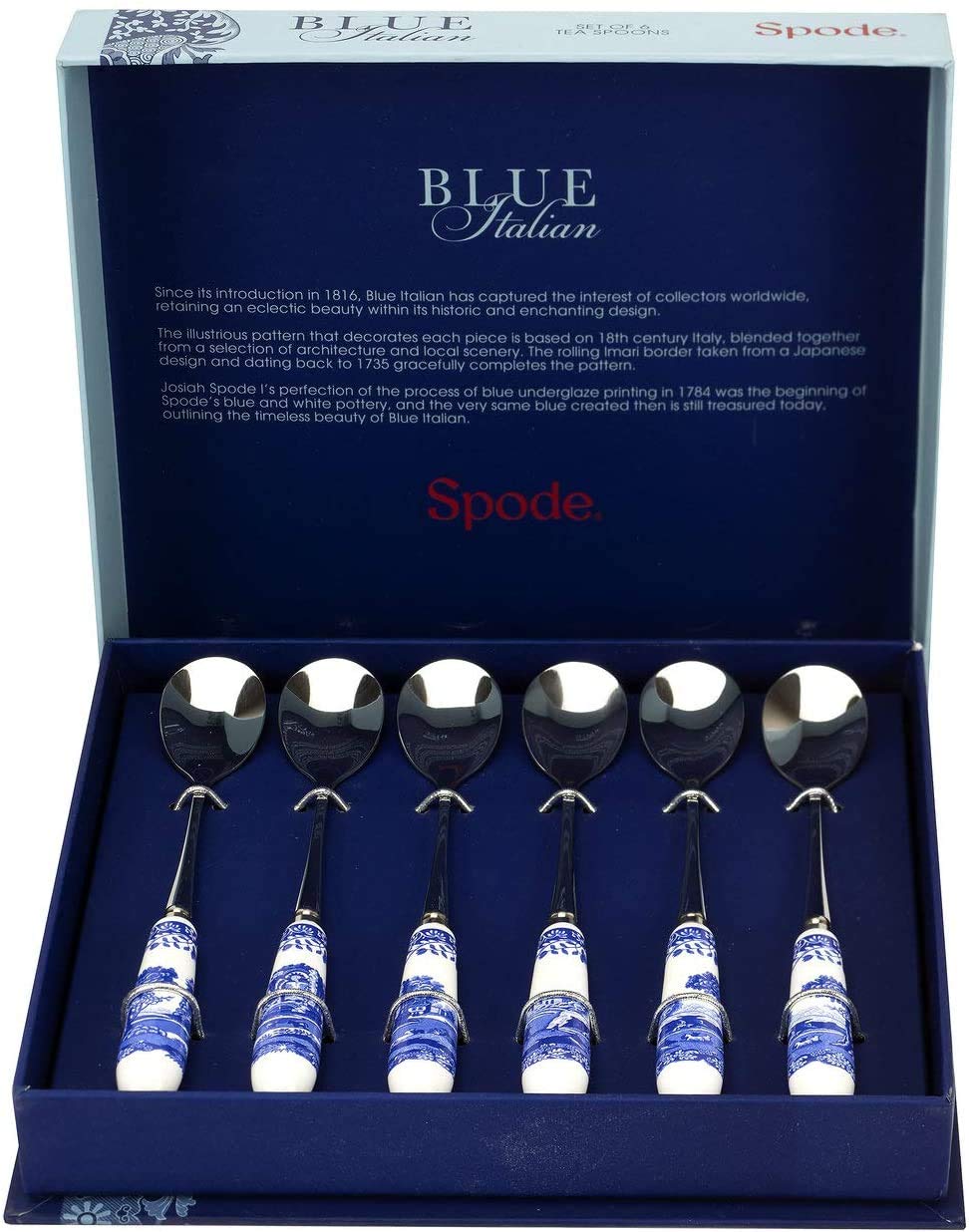 Spode Blue Italian Collection 6 in Teaspoons, Set of 6, Made of Stainless Steel