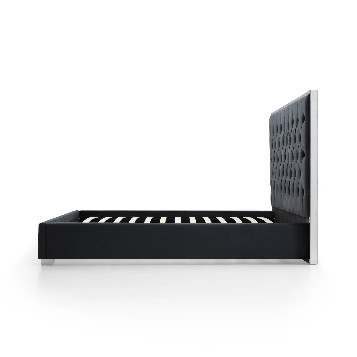 Better Home Products Sophia Velvet King Bed with Silver Metal Frame in Blue