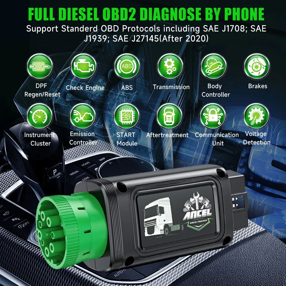 Ancel HD110 Heavy Duty Truck Scanner Full System Truck & Car 2 in 1 OBD2 Scanner Code Reader DPF Regeneration Diagnostic Tool