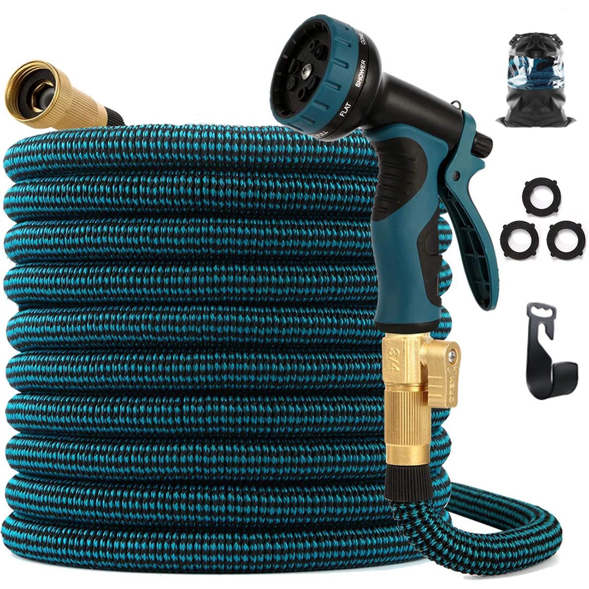 Garden Hose 50ft - Water Hose with 10 Function Nozzle, Easy Storage Garden Water Hose