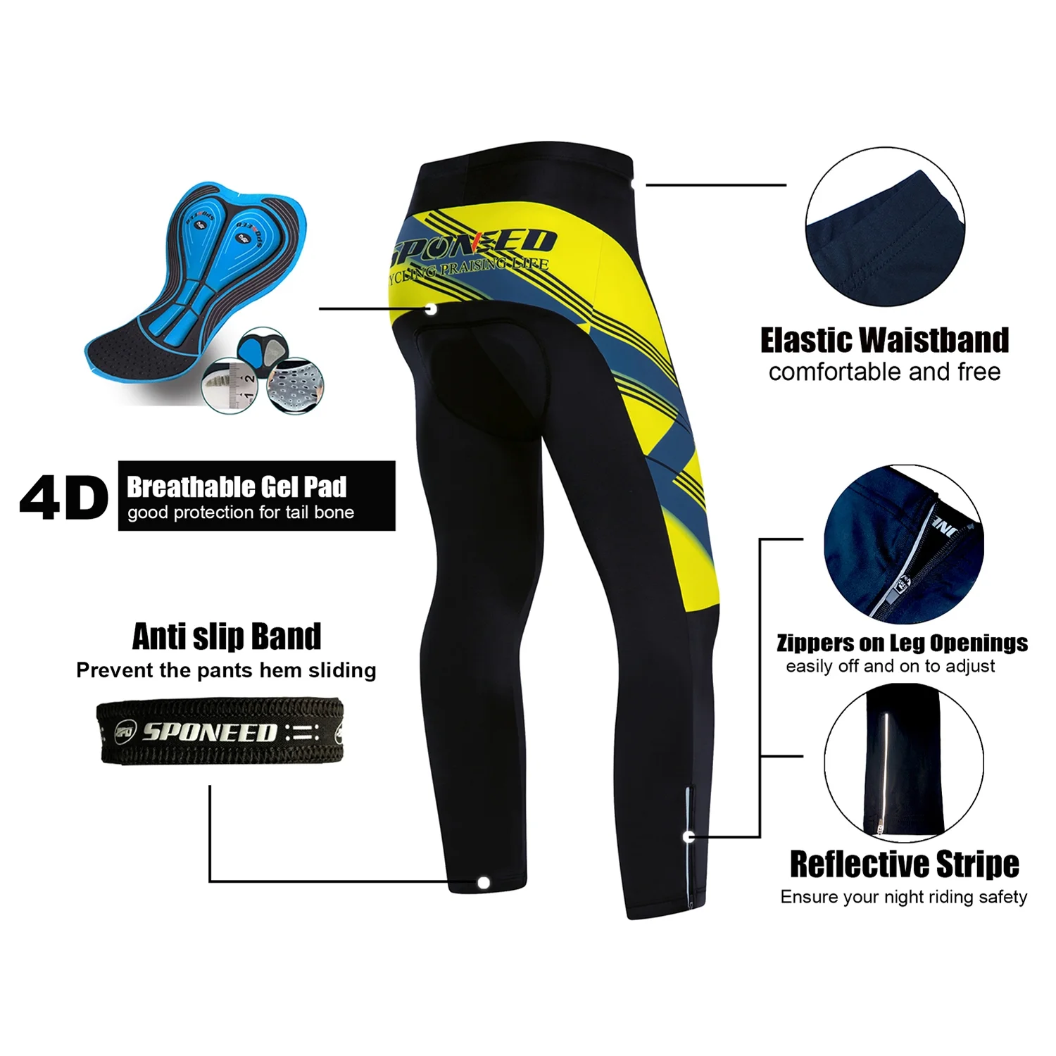 Sponeed Bike Jersey Mens Winter Clothing Long Sleeve Suit Cycling Shirts MTB Pants Yellow M