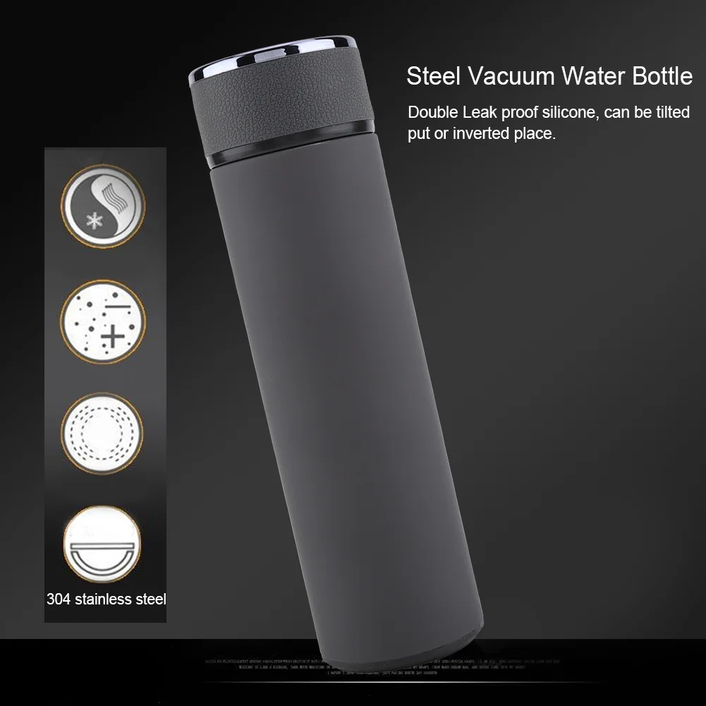 Qulable Stainless Steel Vacuum Water Bottle, Tea Coffee Leakpoof Thermos, Car Office Cups, Grey