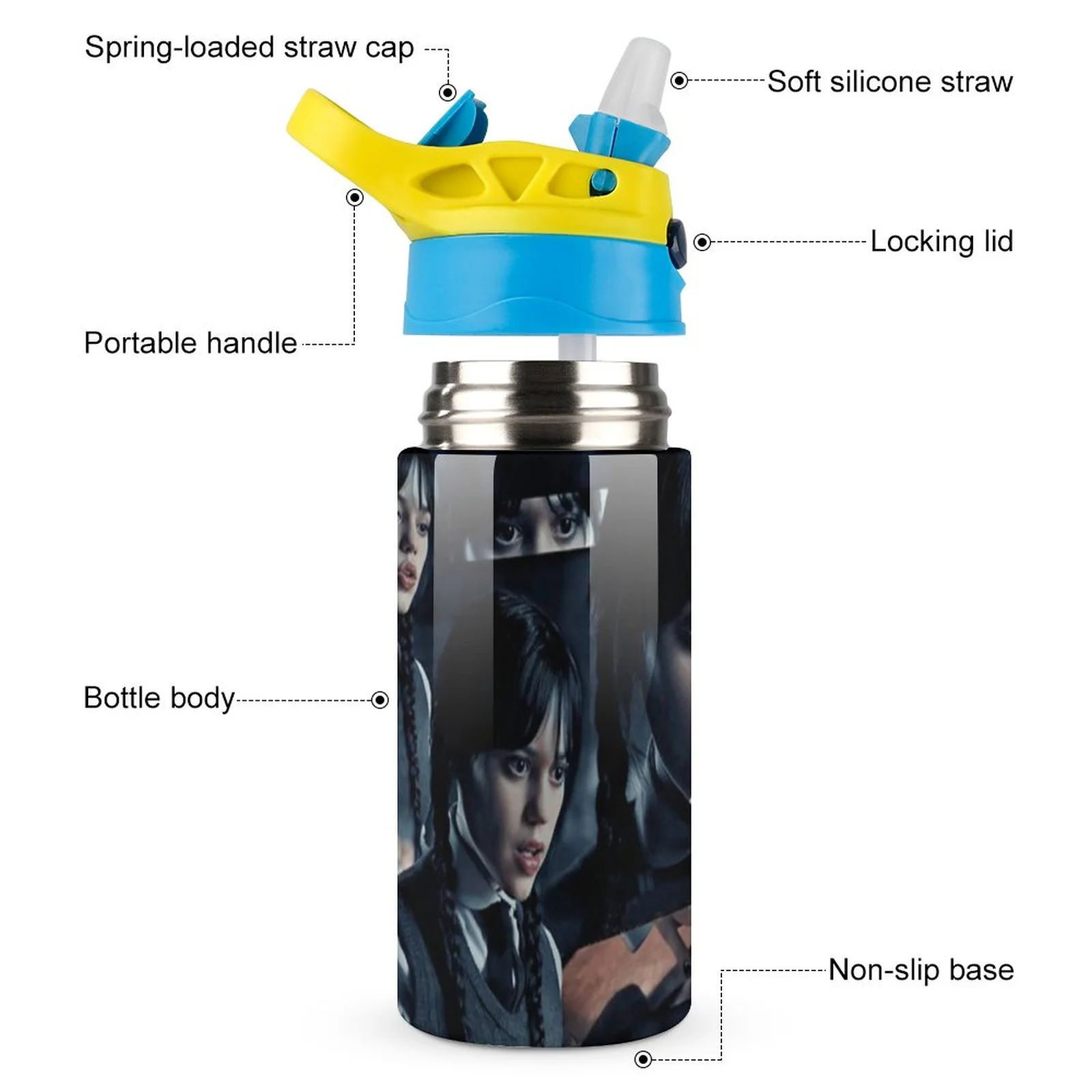 School Wednesday Children's Water Bottle Vacuum Insulated Stainless Steel Cup With Straw Toddler Thermoses