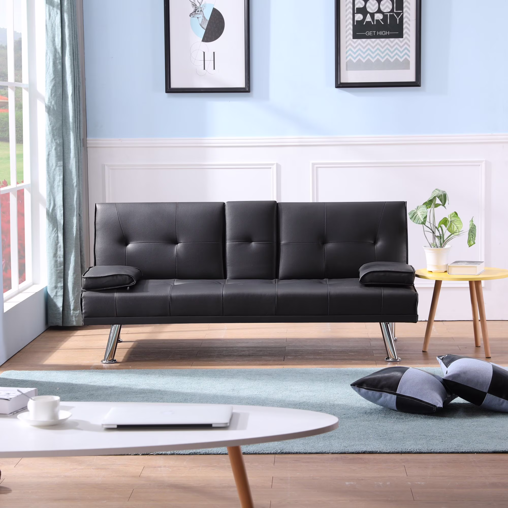 Convertible Futon Sofa Bed, Versatile Comfort - Sturdy Build Modern Faux Leather Futon Couch - Low-Maintenance Upholstery - Customizable Positions - Easy Assembly