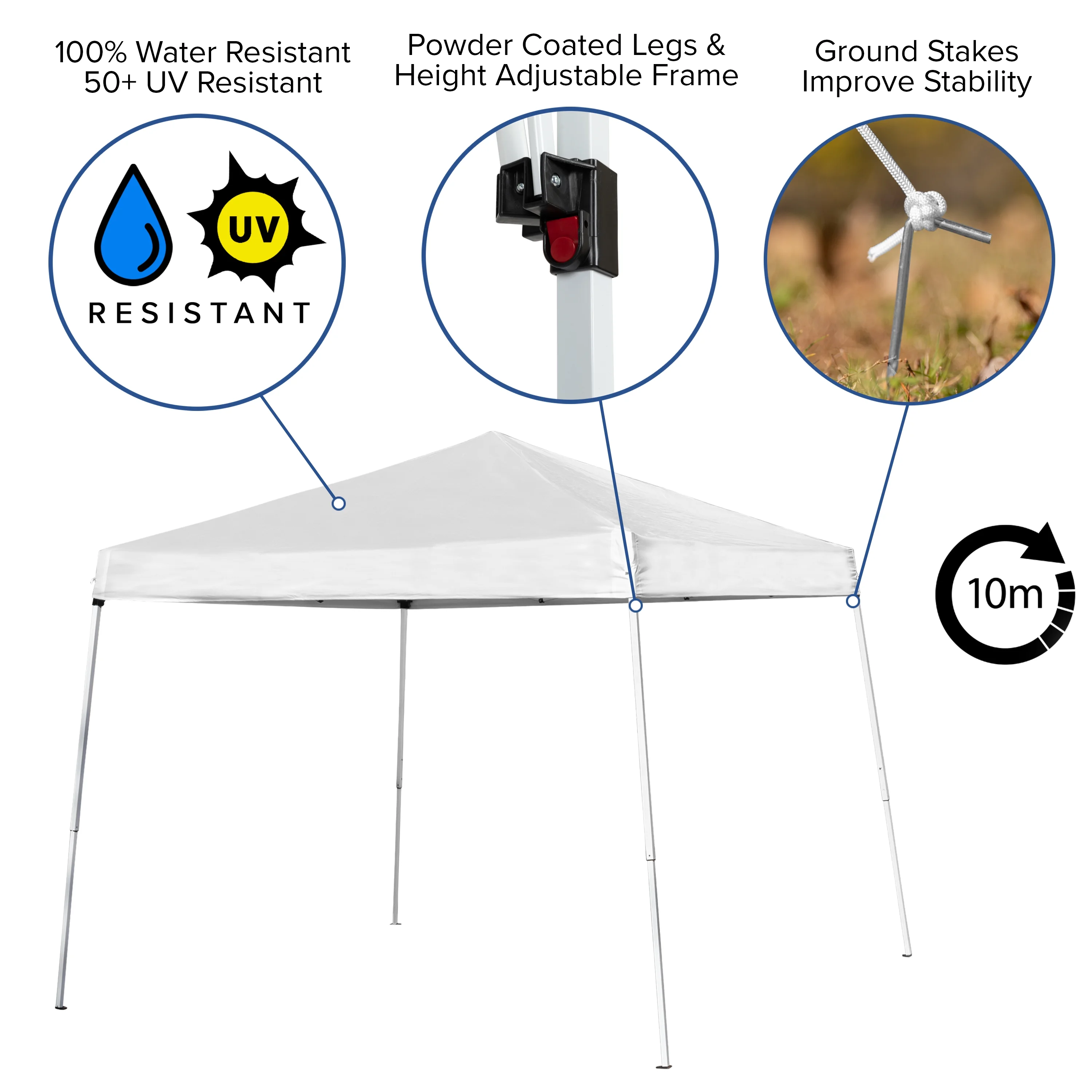 BizChair 8'x8' White Pop Up Event Canopy Tent with Carry Bag and 6-Foot Bi-Fold Folding Table with Carrying Handle - Tailgate Tent Set
